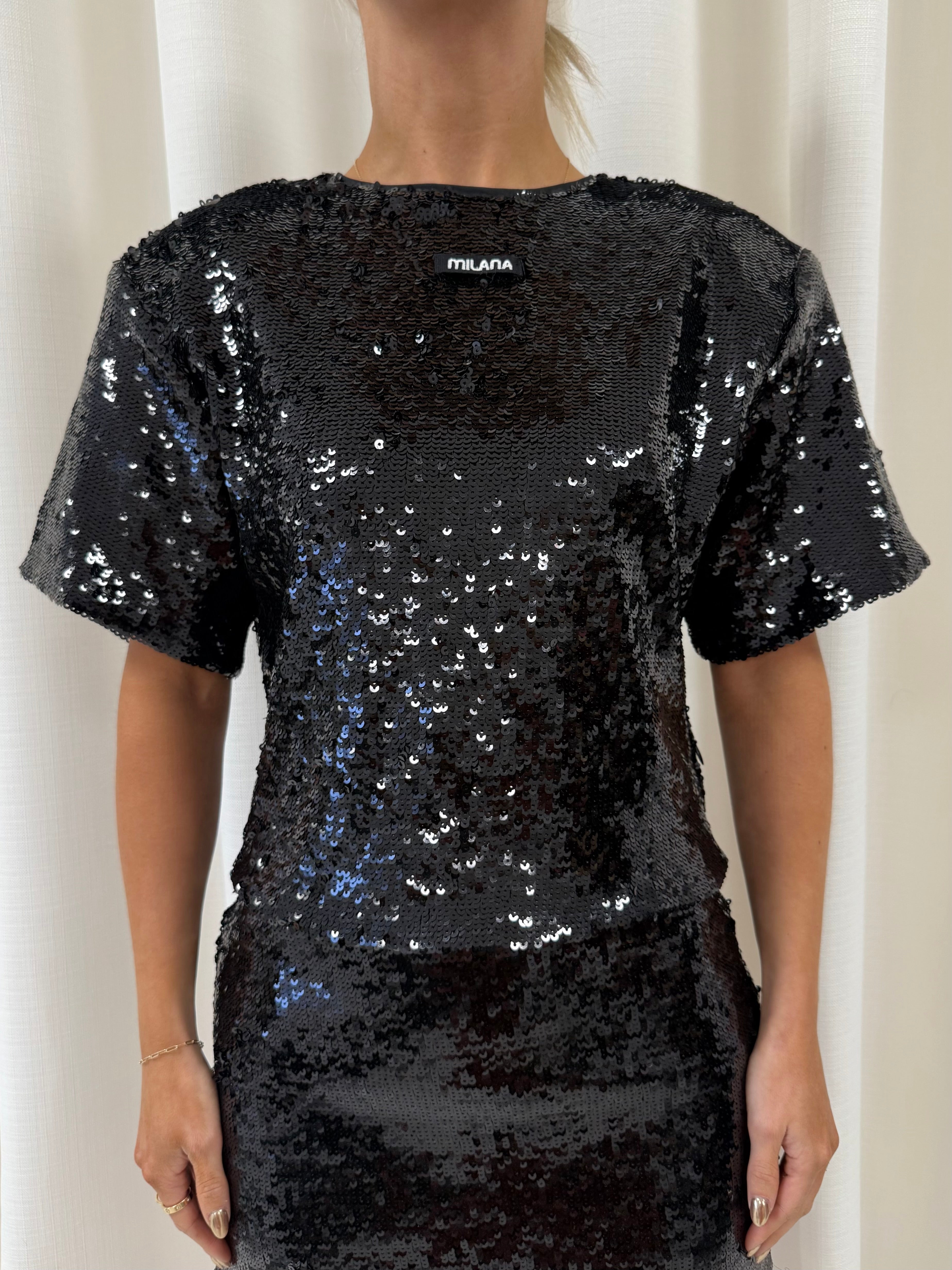 Black Aura Sequin Tee. Milana Studios Black Aura Sequin Tee. Milana Studios