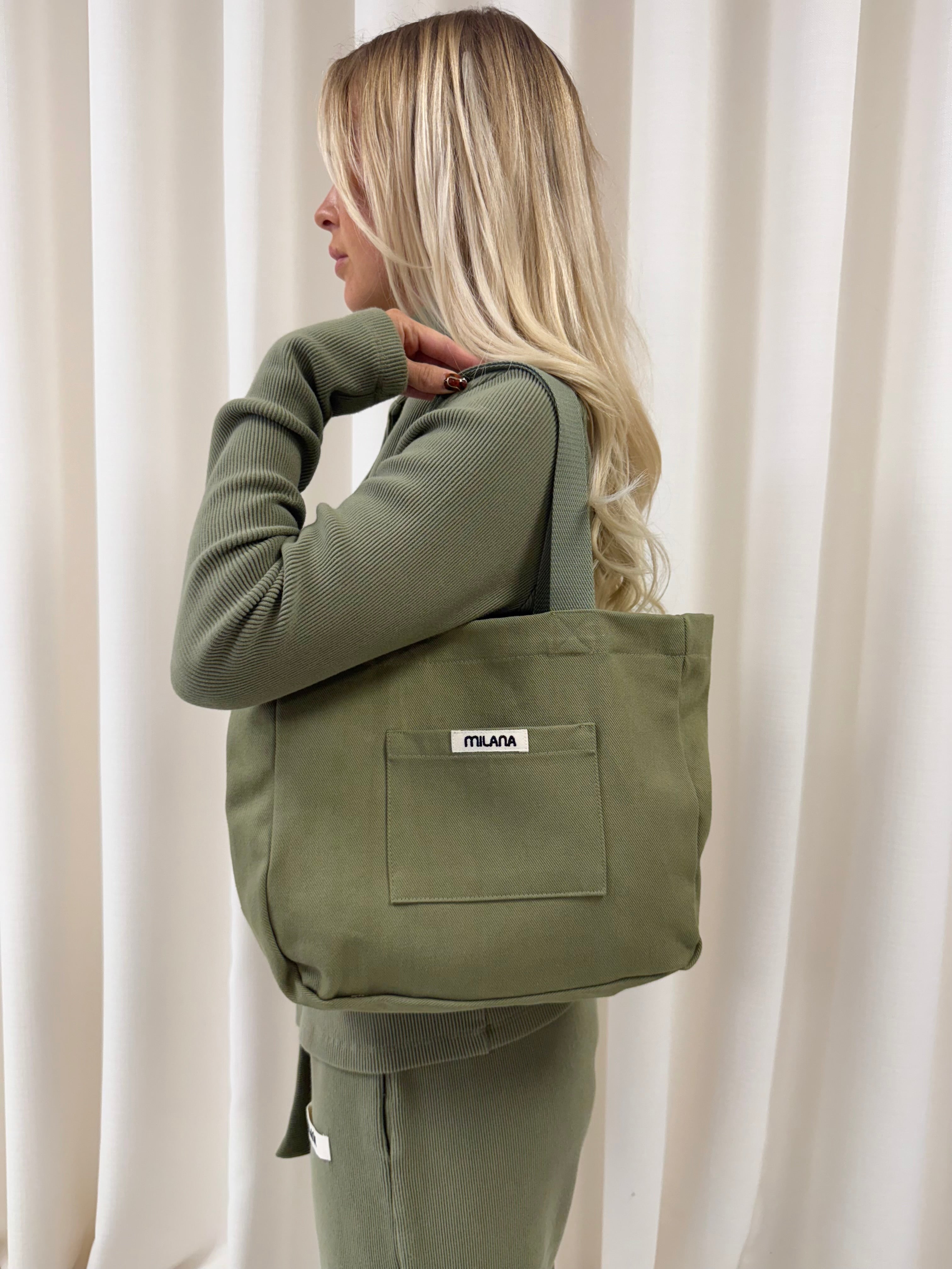 Khaki Green Core Mini Pocket Tote Bag.