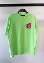 Load image into Gallery viewer, Washed Neon Green Hearts Heavyweight T-shirt.