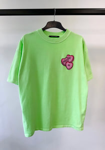 Washed Neon Green Hearts Heavyweight T-shirt.