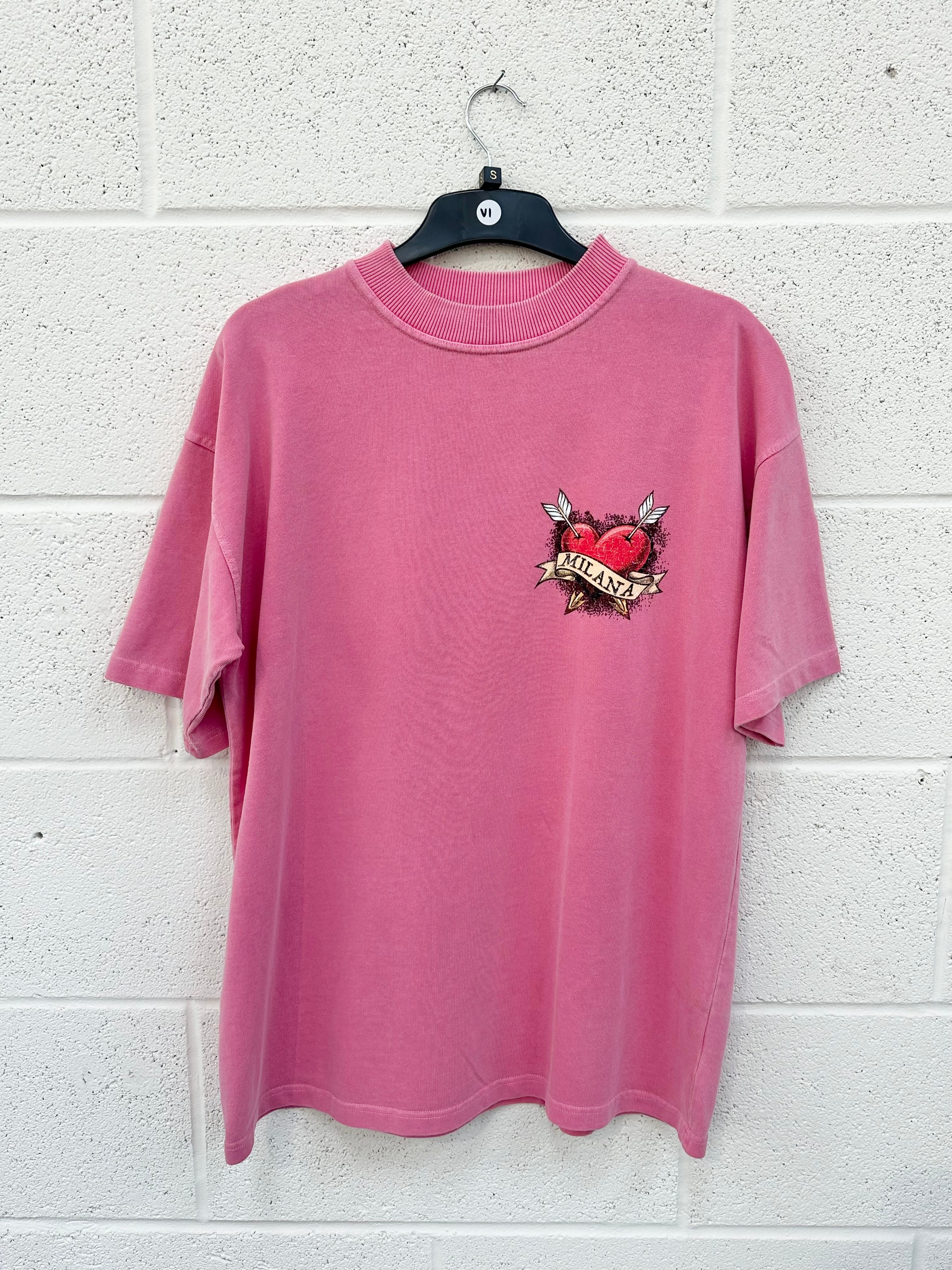 #V1 Washed Pink Heart Heavyweight T-shirt.