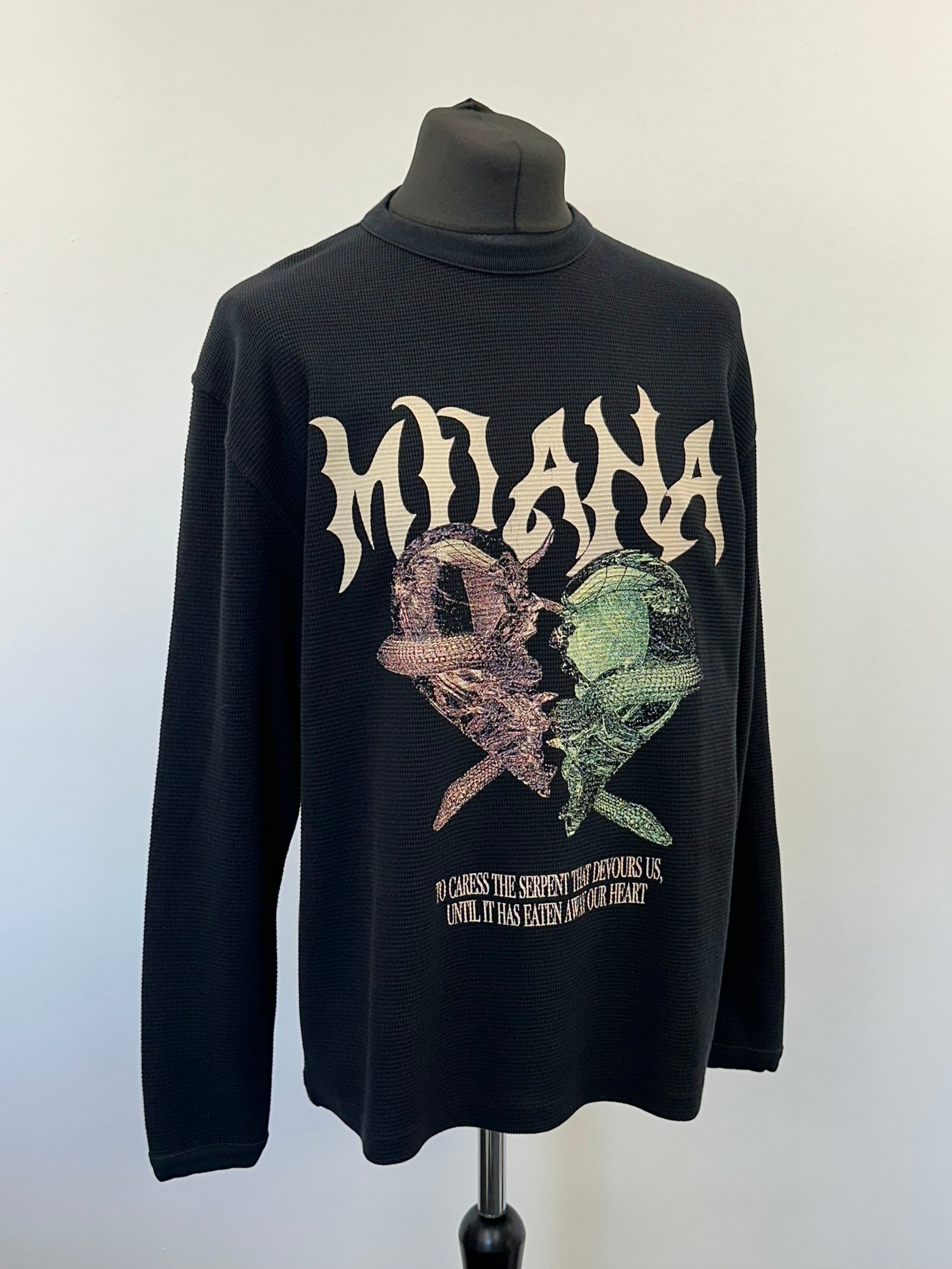 Black Serpent Waffle Heavyweight Long Sleeve T-shirt.