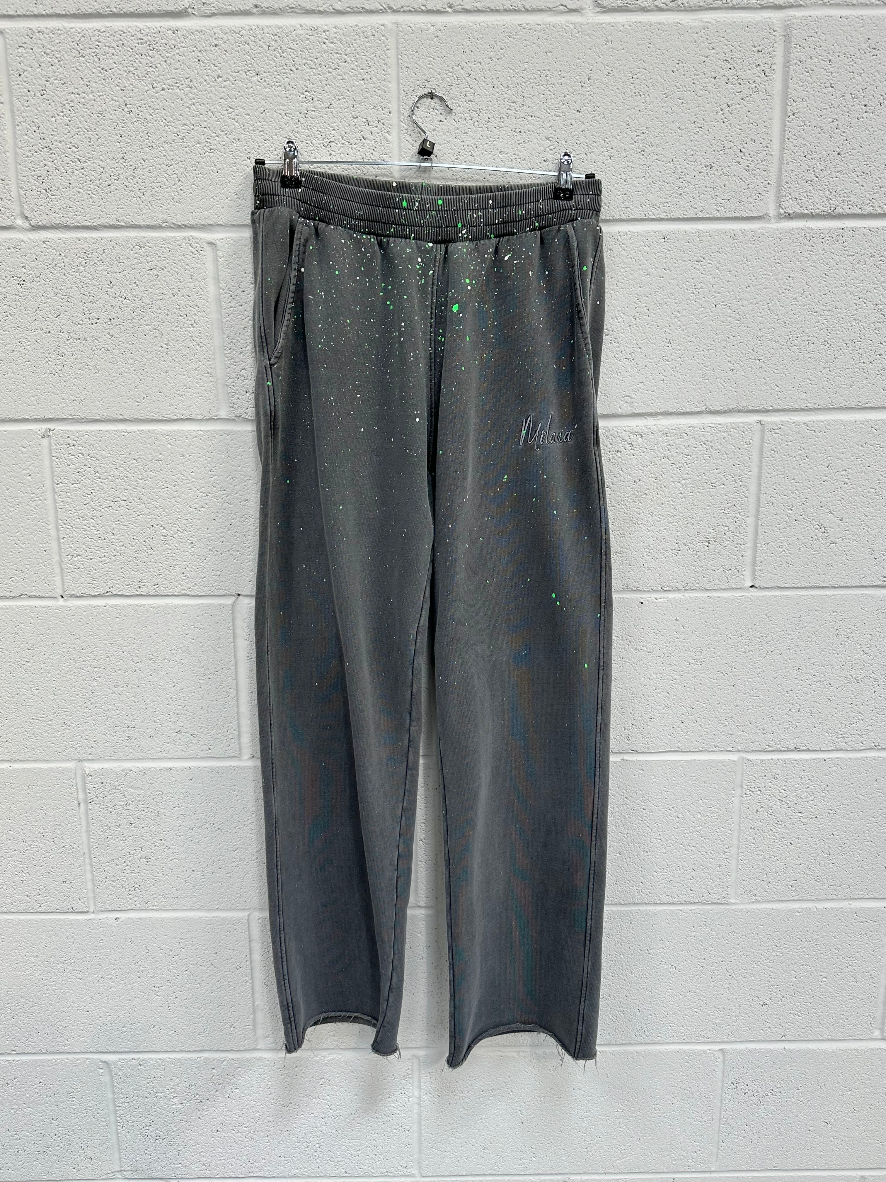 #M12 Washed Charcoal Splatter Heavyweight Sweatpants.