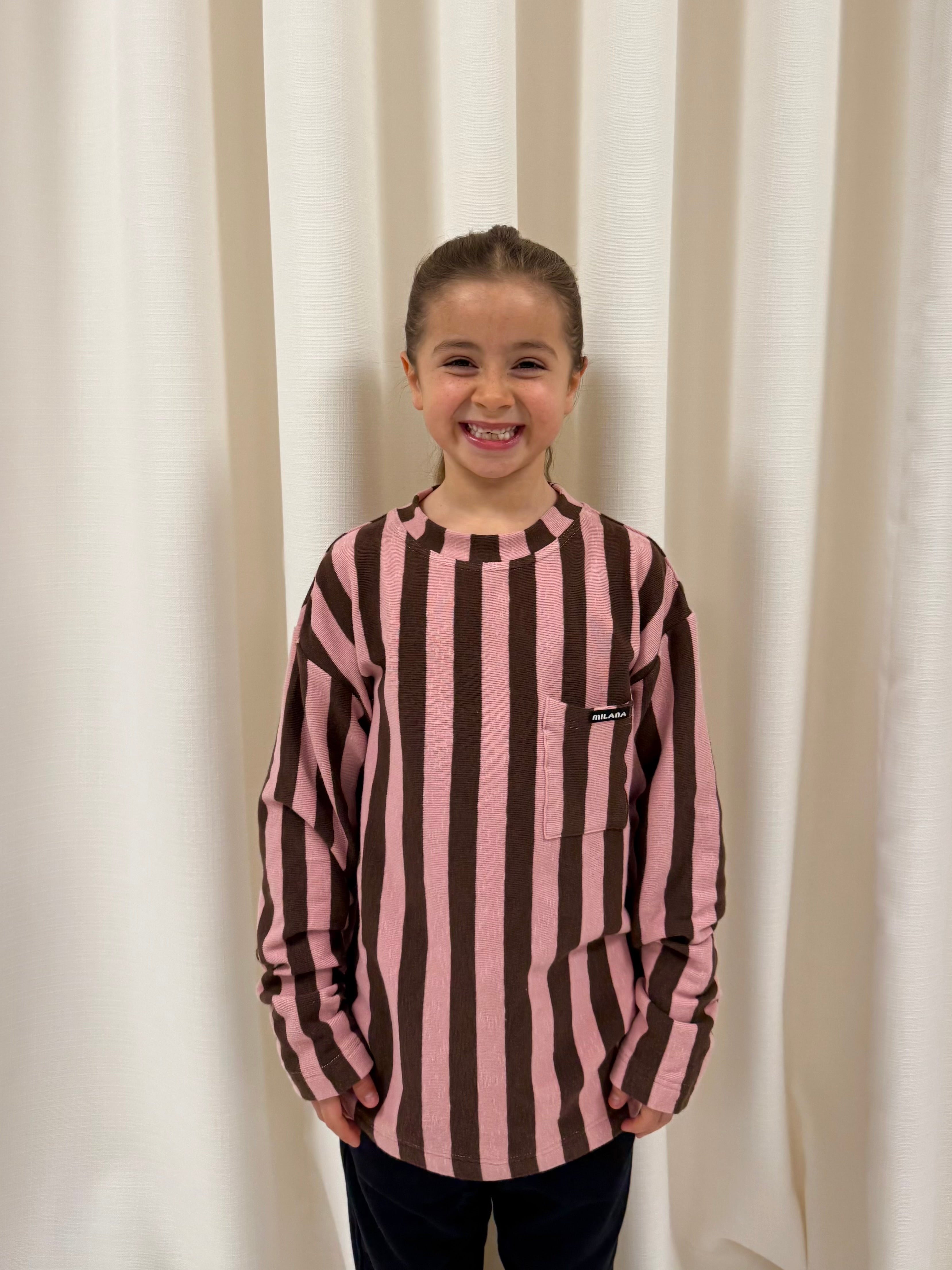 Chocolate Brown and Pink Striped Kids Knitted Long Sleeve.