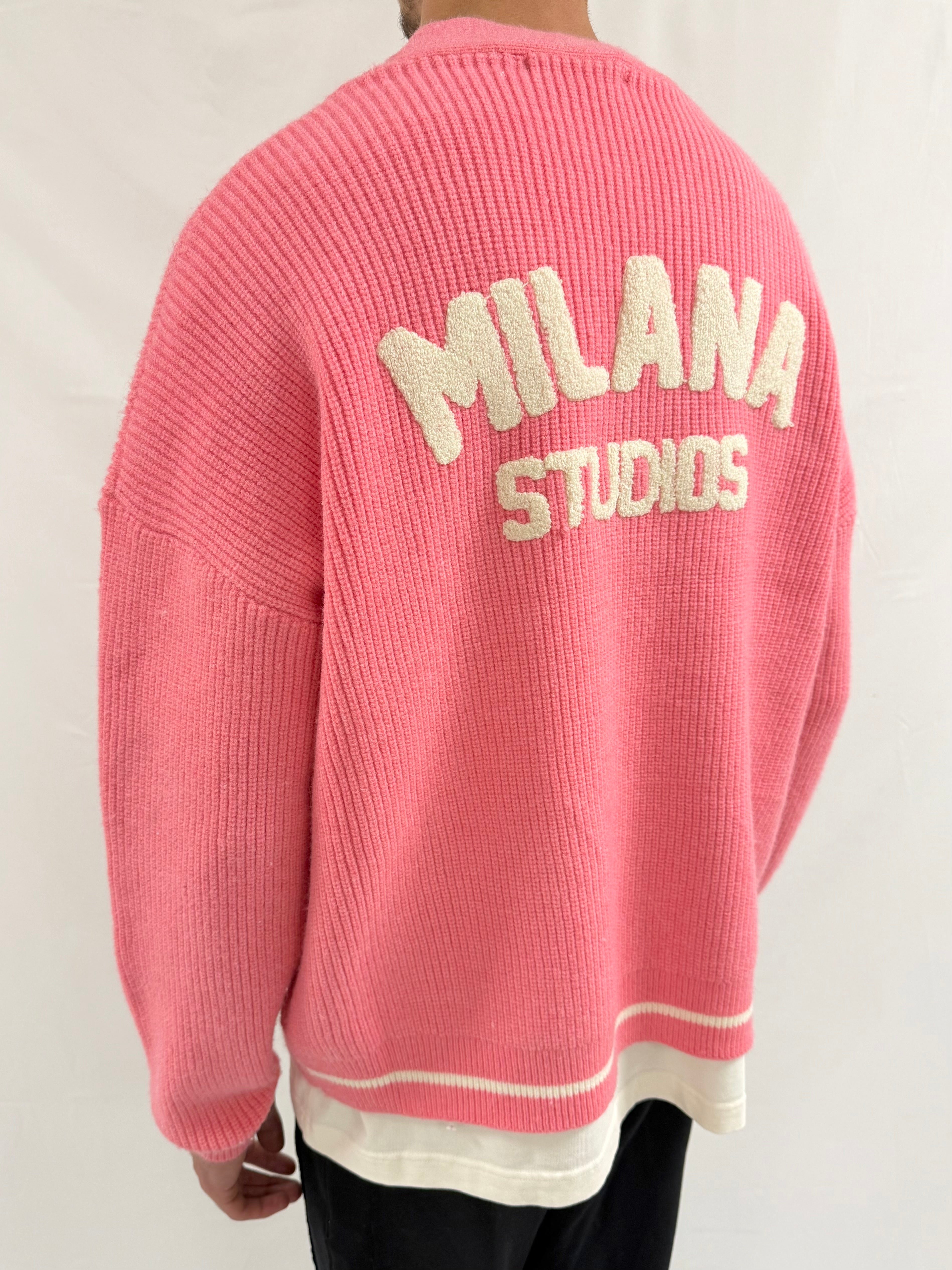 Pink MS Heavyweight Knitted Cardigan.