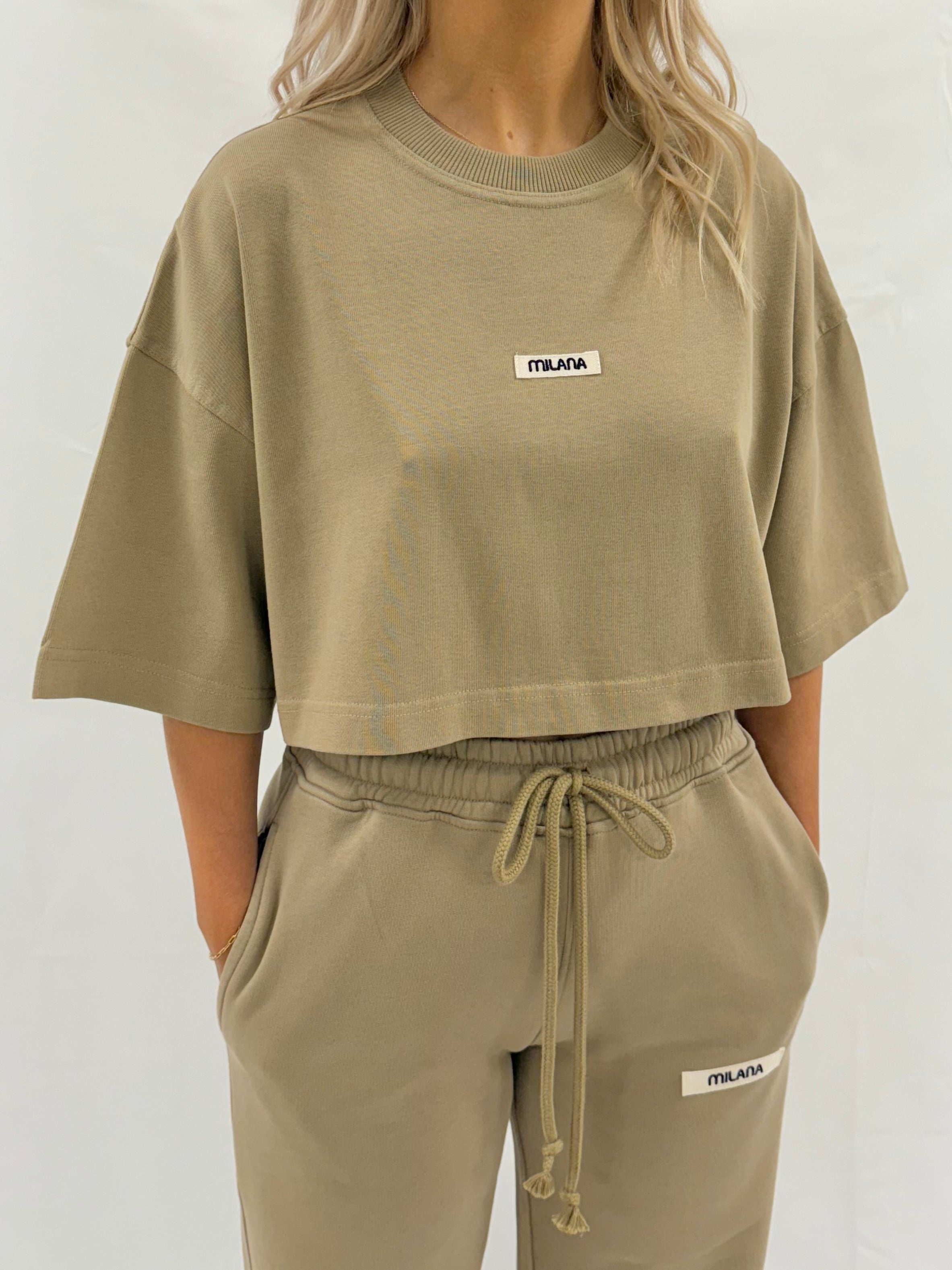 Khaki Brown Core Heavyweight Cropped T-shirt.