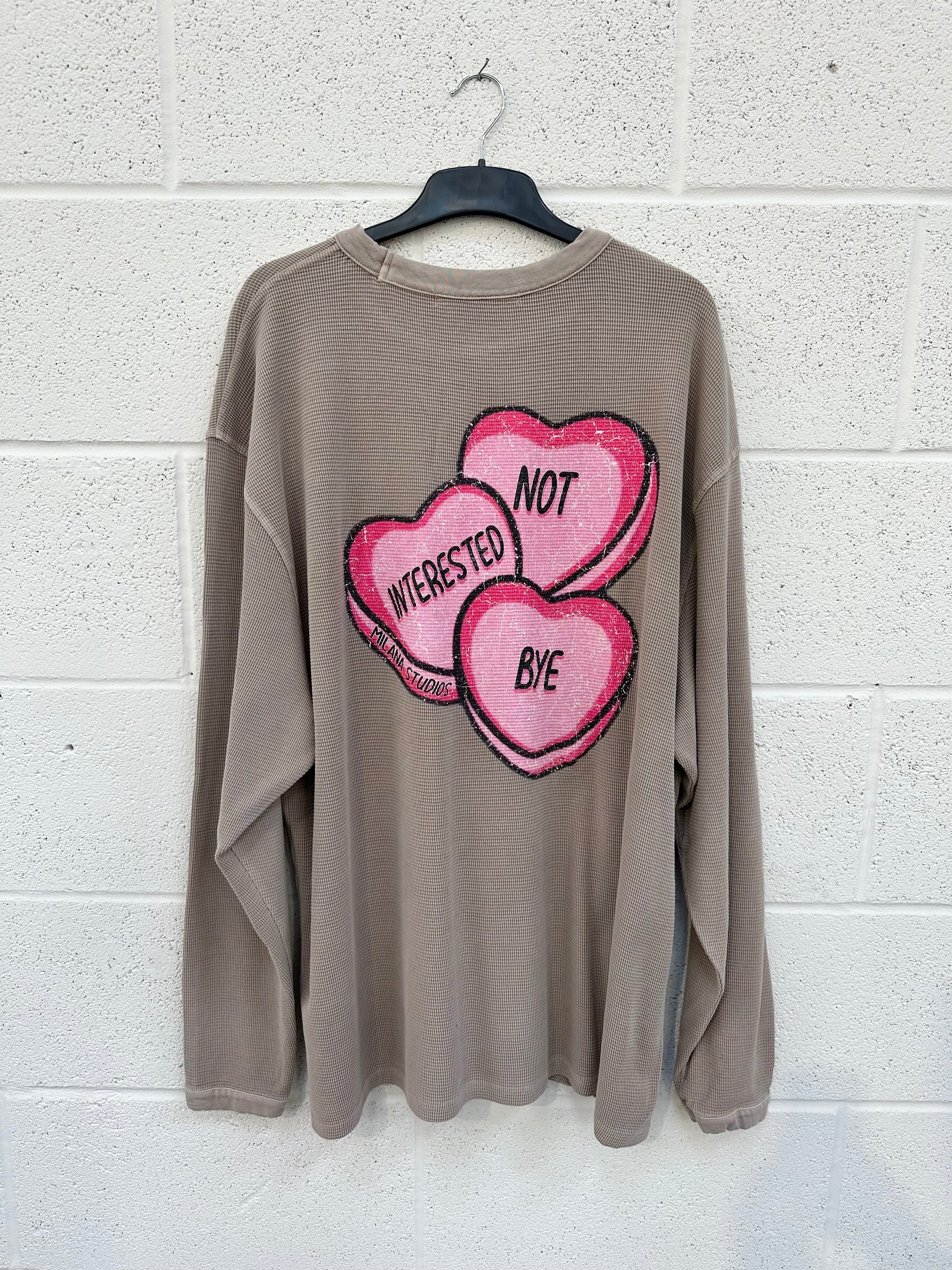 #W6 Washed Taupe Hearts Waffle Heavyweight Long Sleeve.