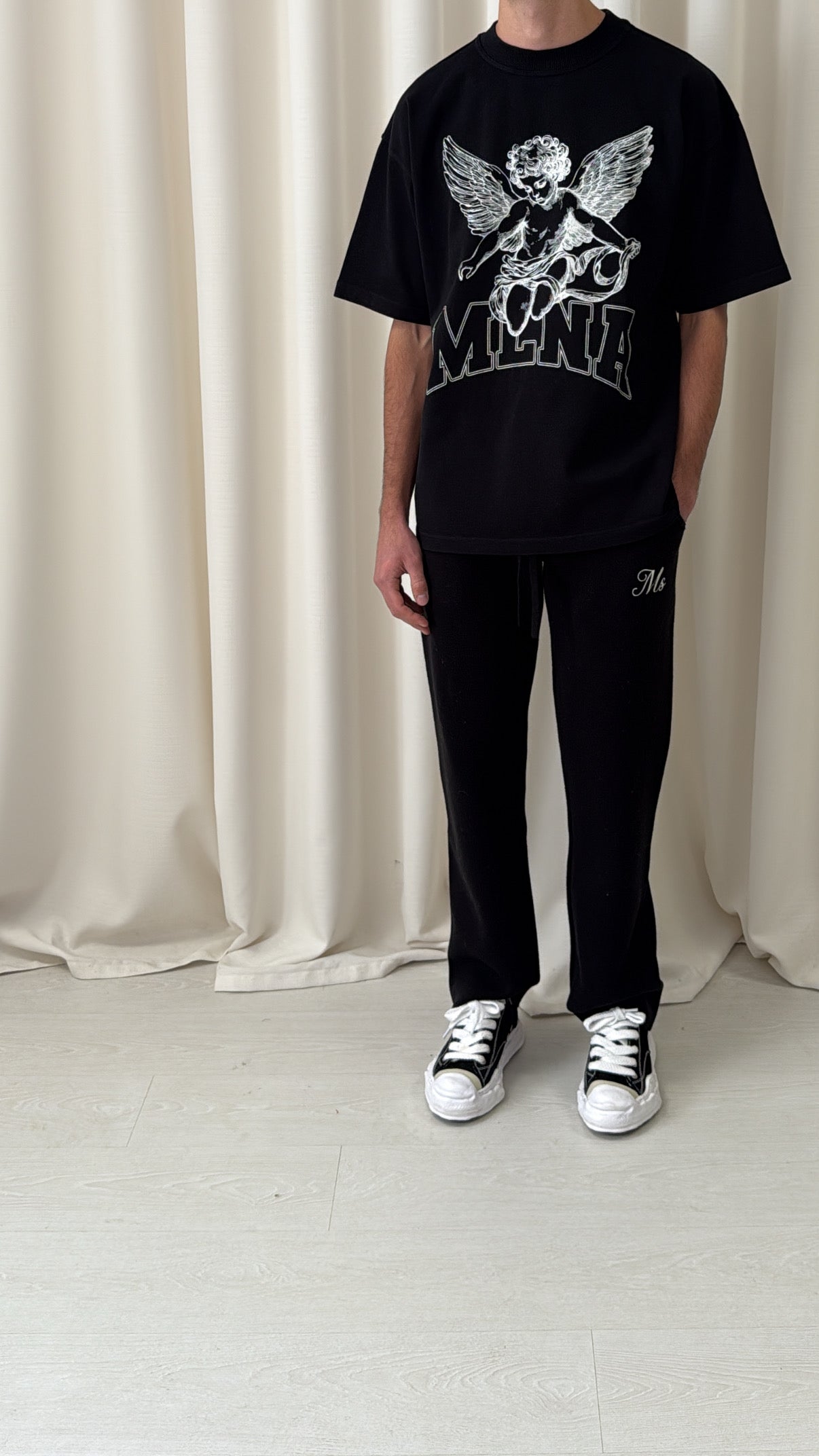 Black Stencilled Cherub Heavyweight T-shirt.