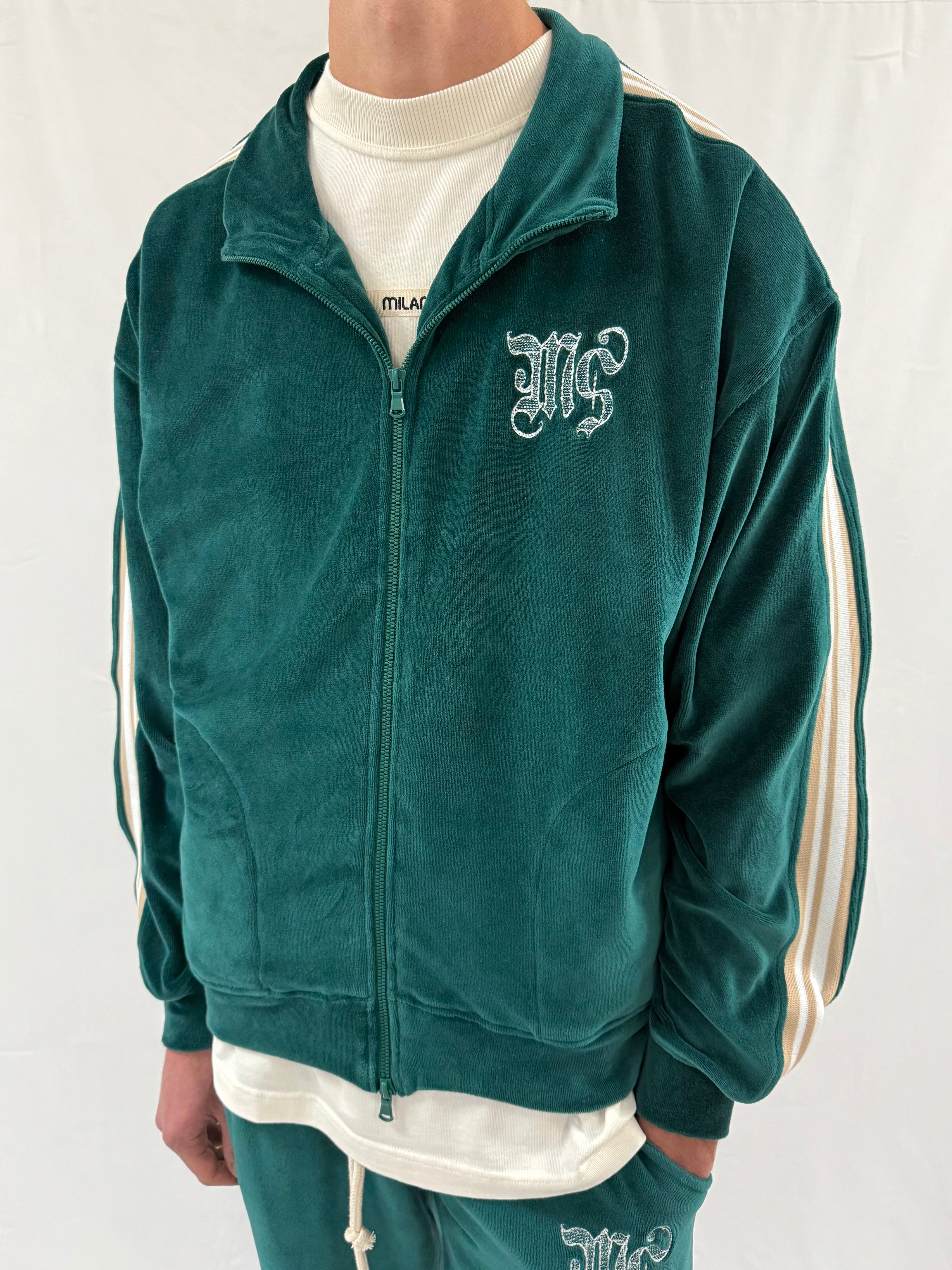 Pine Green Velour Zip Jacket.