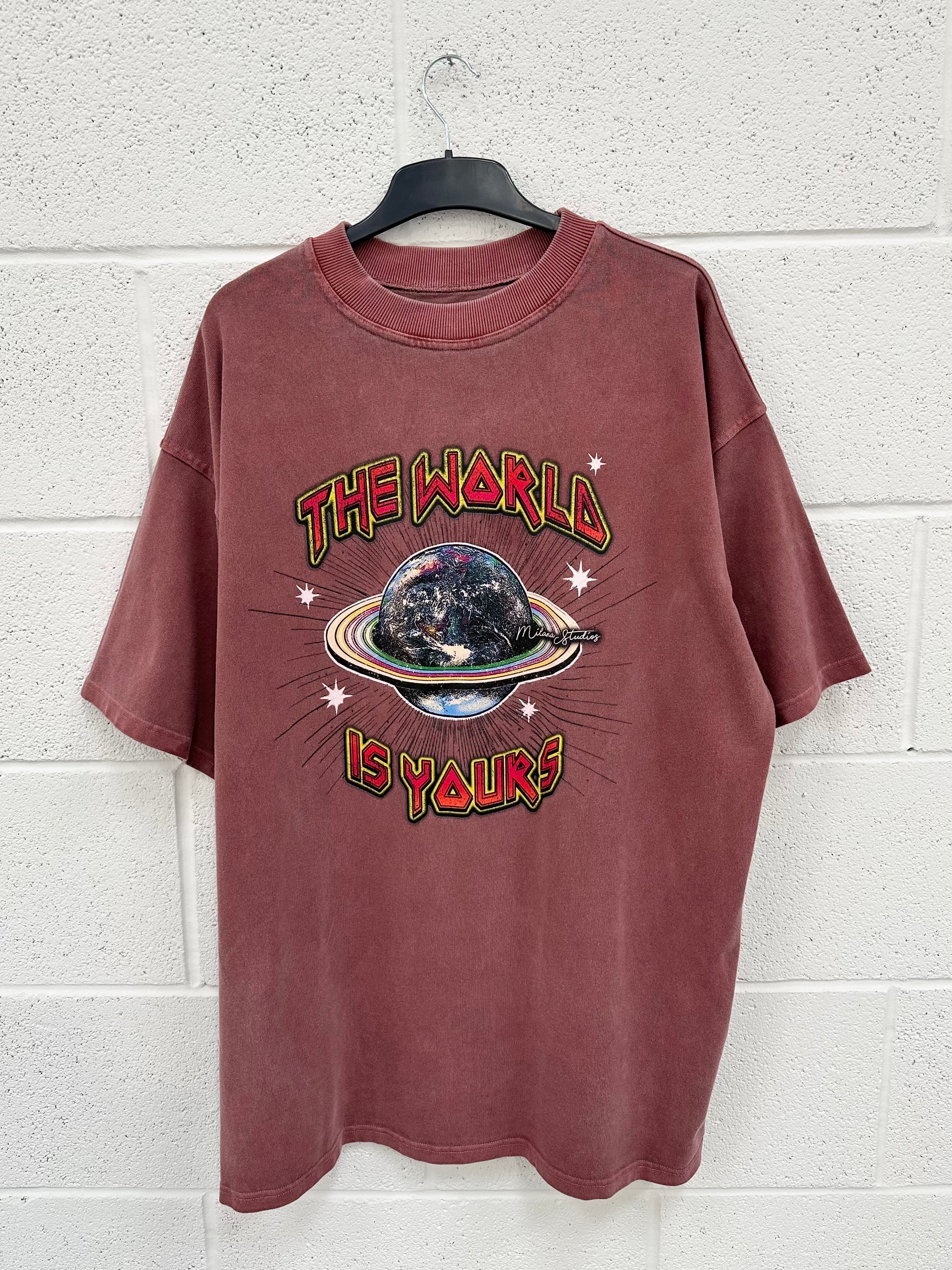 #H8 Washed Burgundy Planet Heavyweight T-shirt.