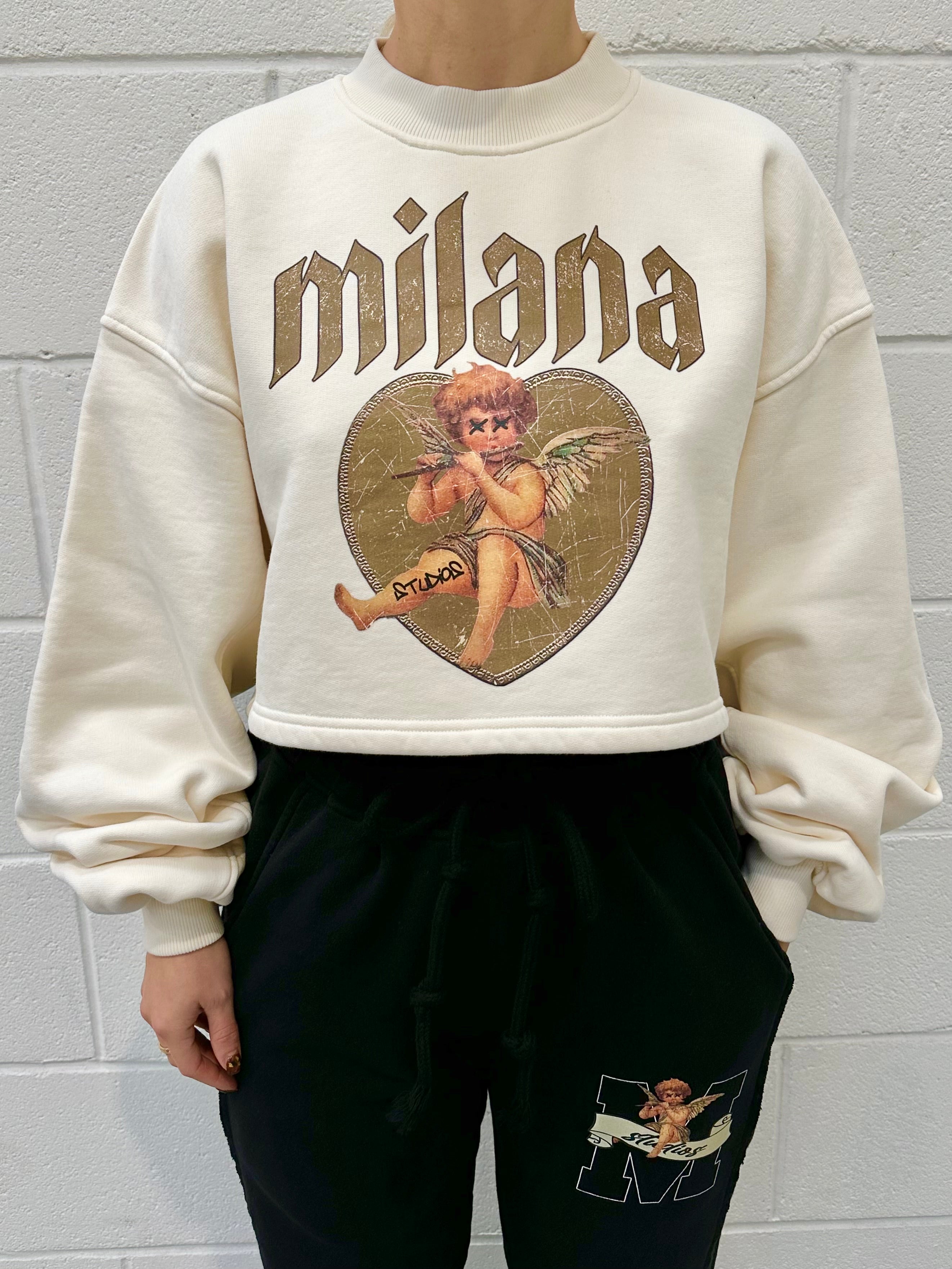 Cream Cherub Cropped Heavyweight Sweatshirt.