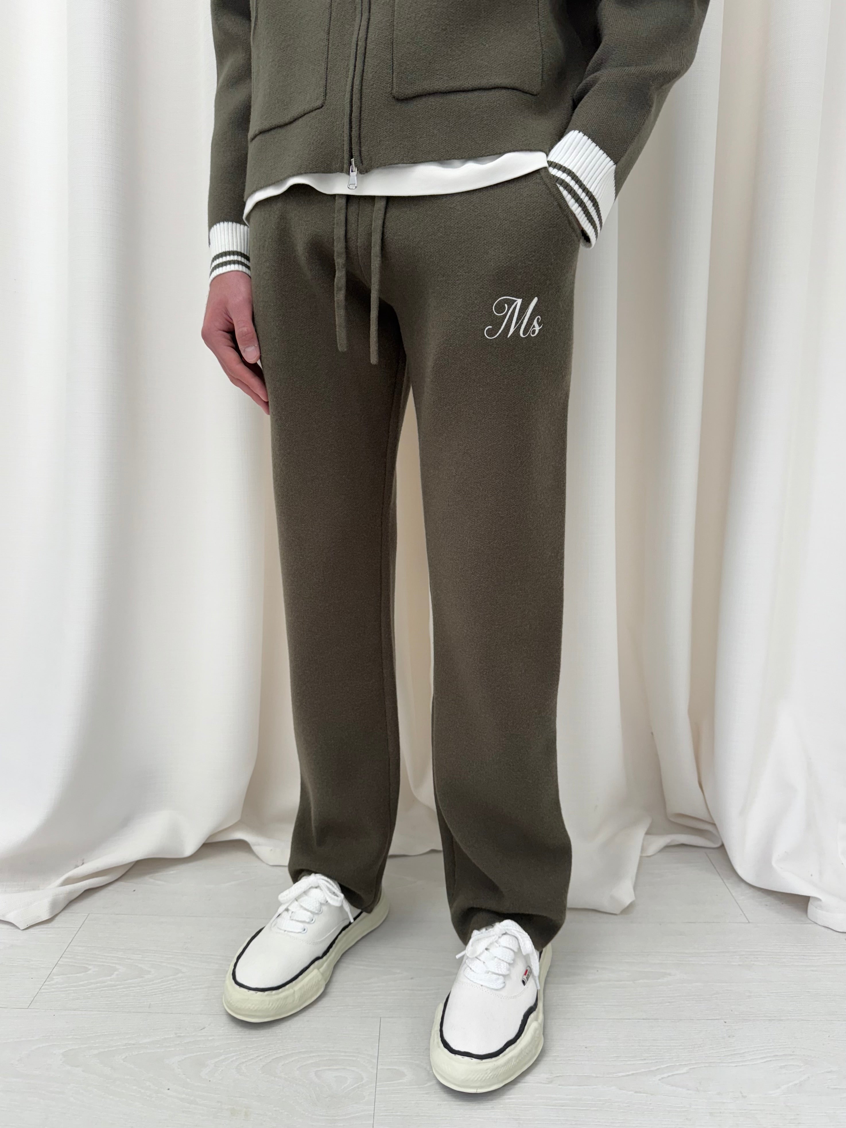 Khaki Green MS Knitted Relaxed Sweatpants.