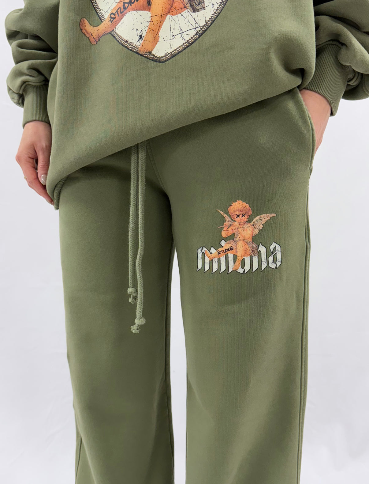 Washed Military Green Cherub Wide Sweatpants.