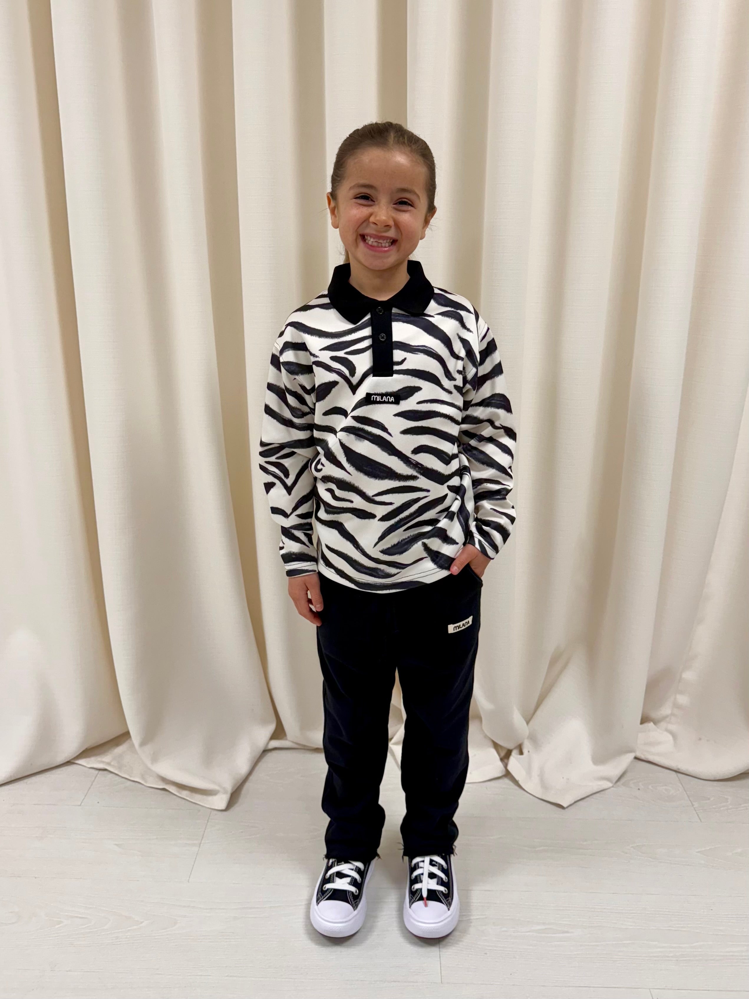 Zebra Print Kids Long Sleeve Polo.