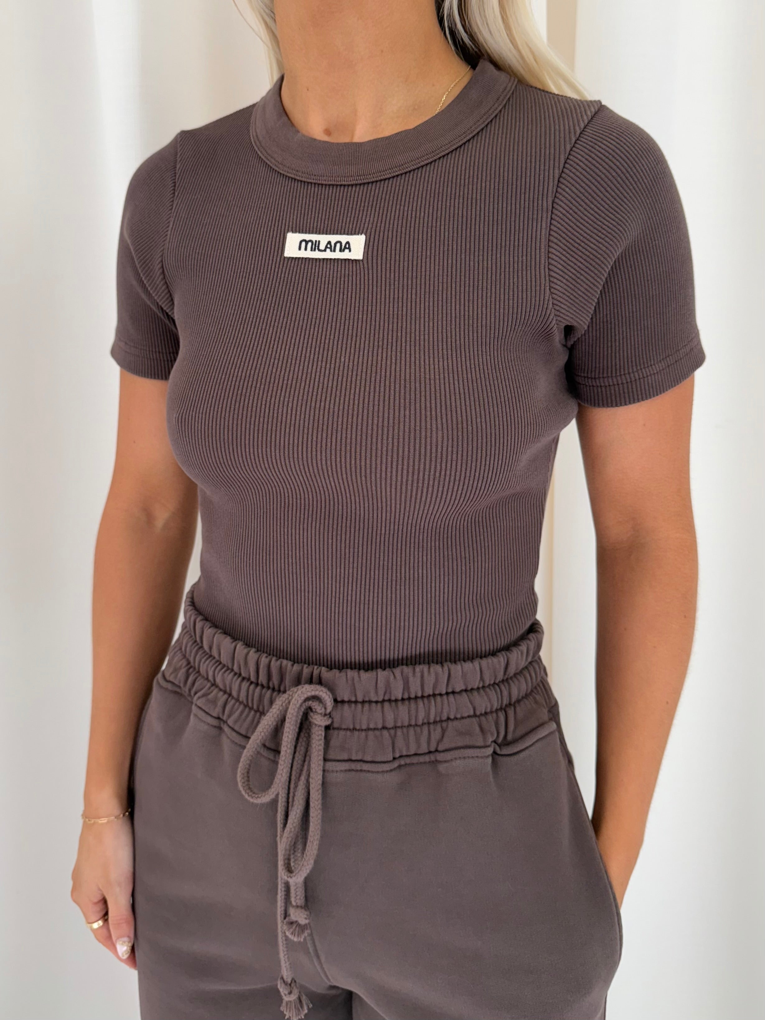 Chocolate Brown Ribbed Baby Tee.