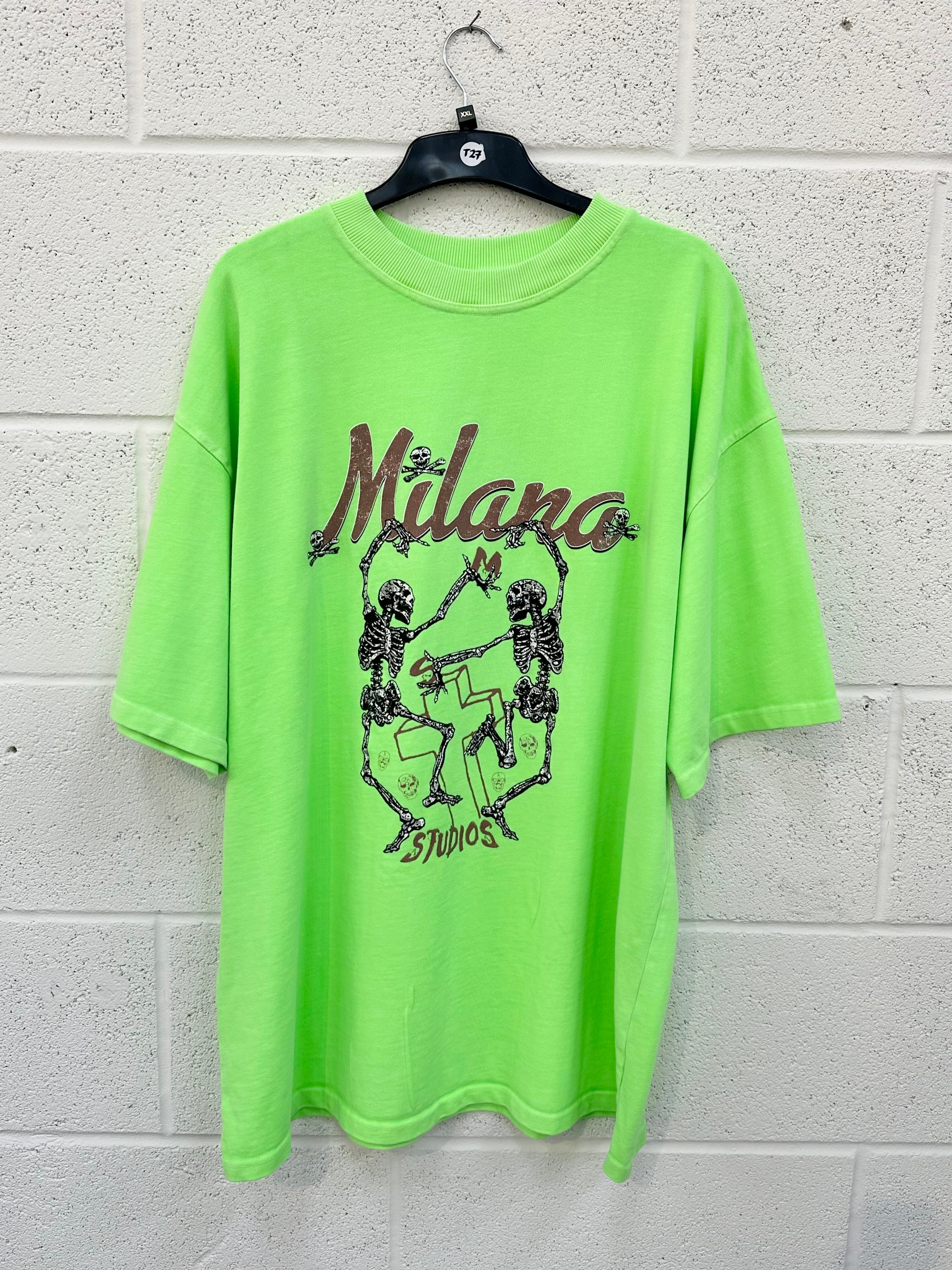 #T27 Washed Neon Green Skeleton Heavyweight T-shirt.