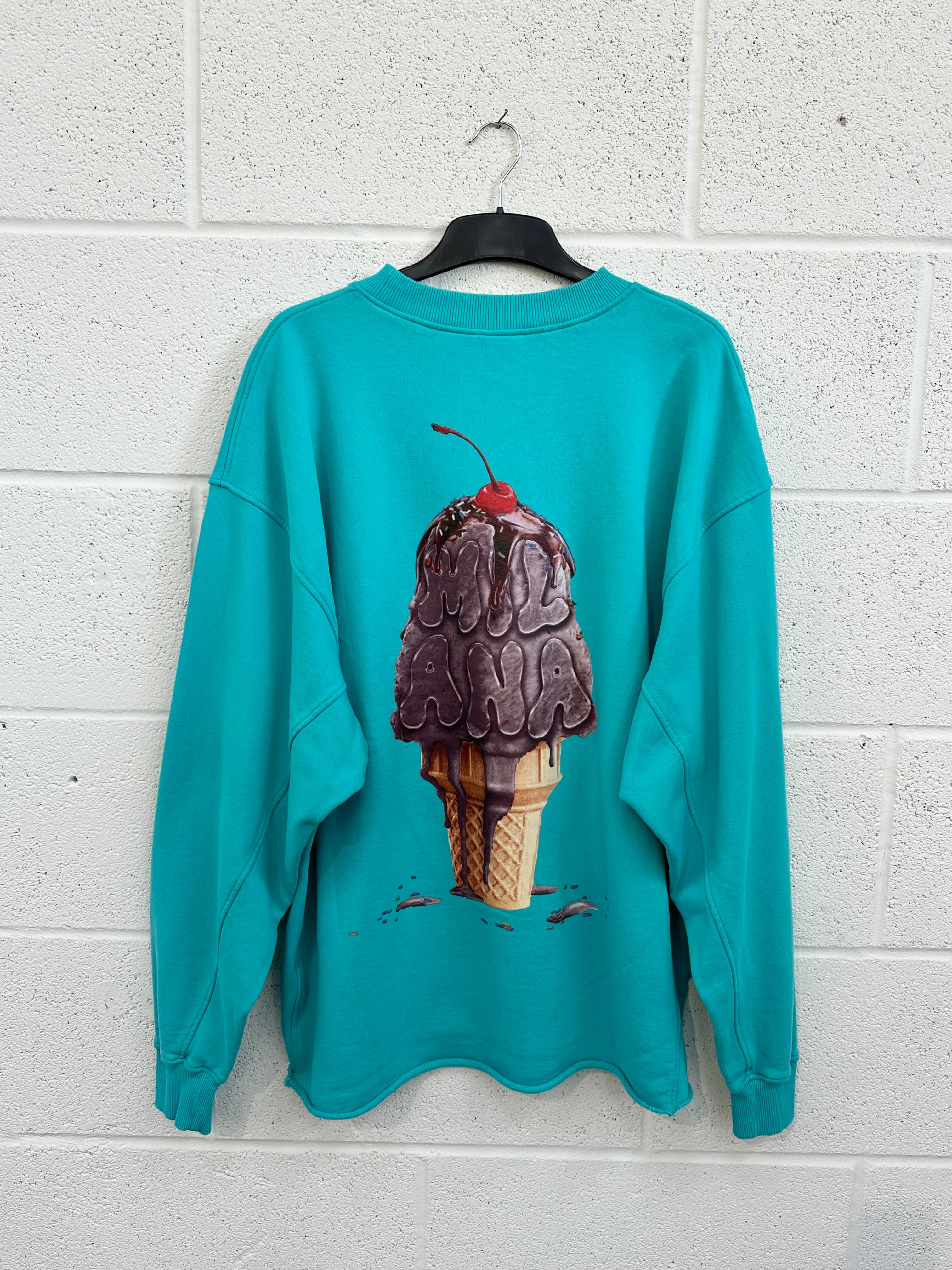 #BB37 Teal Ice Cream Open Hem Sweatshirt.