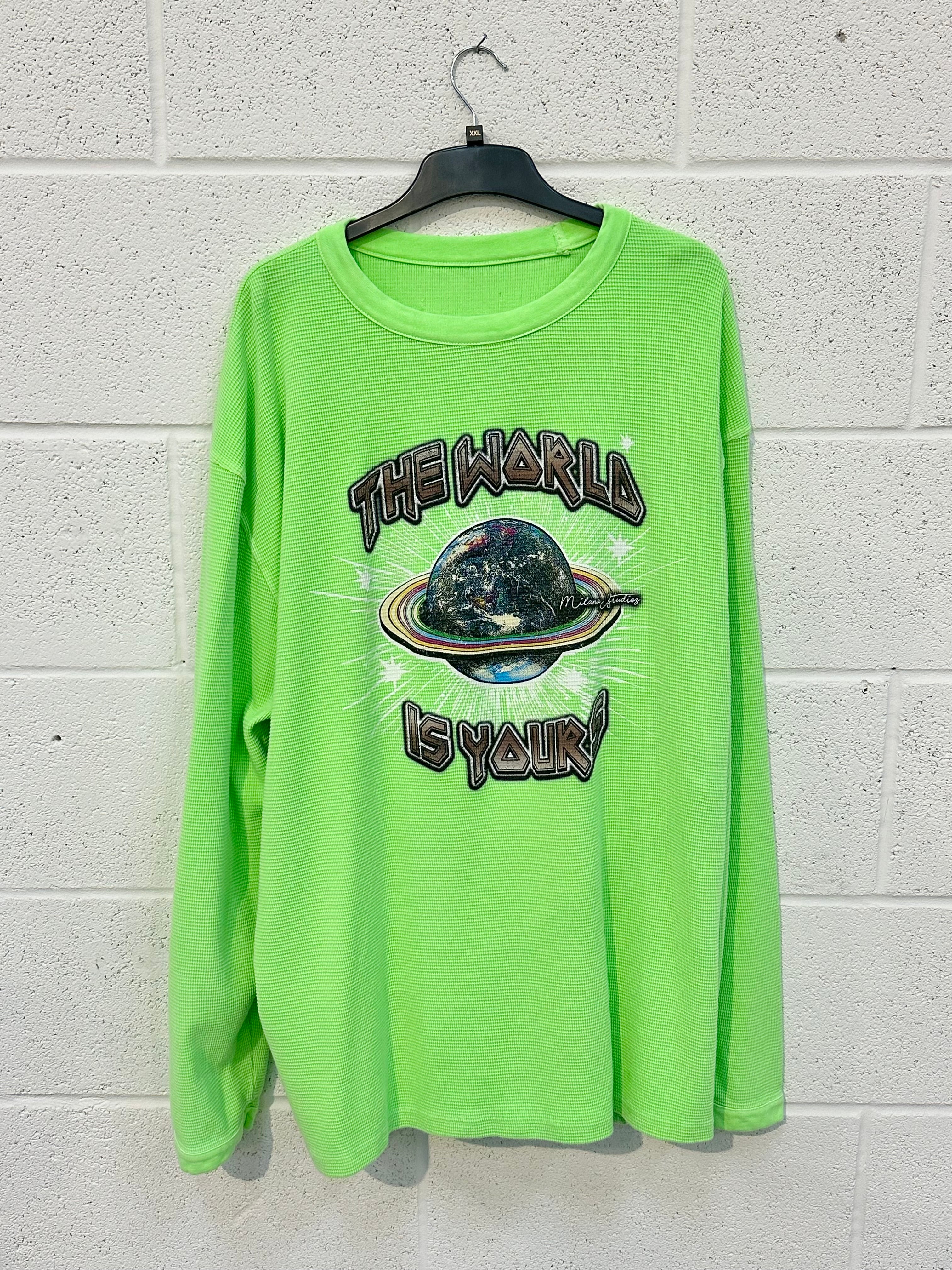 #AA6 Washed Neon Green Waffle Heavyweight Long Sleeve.