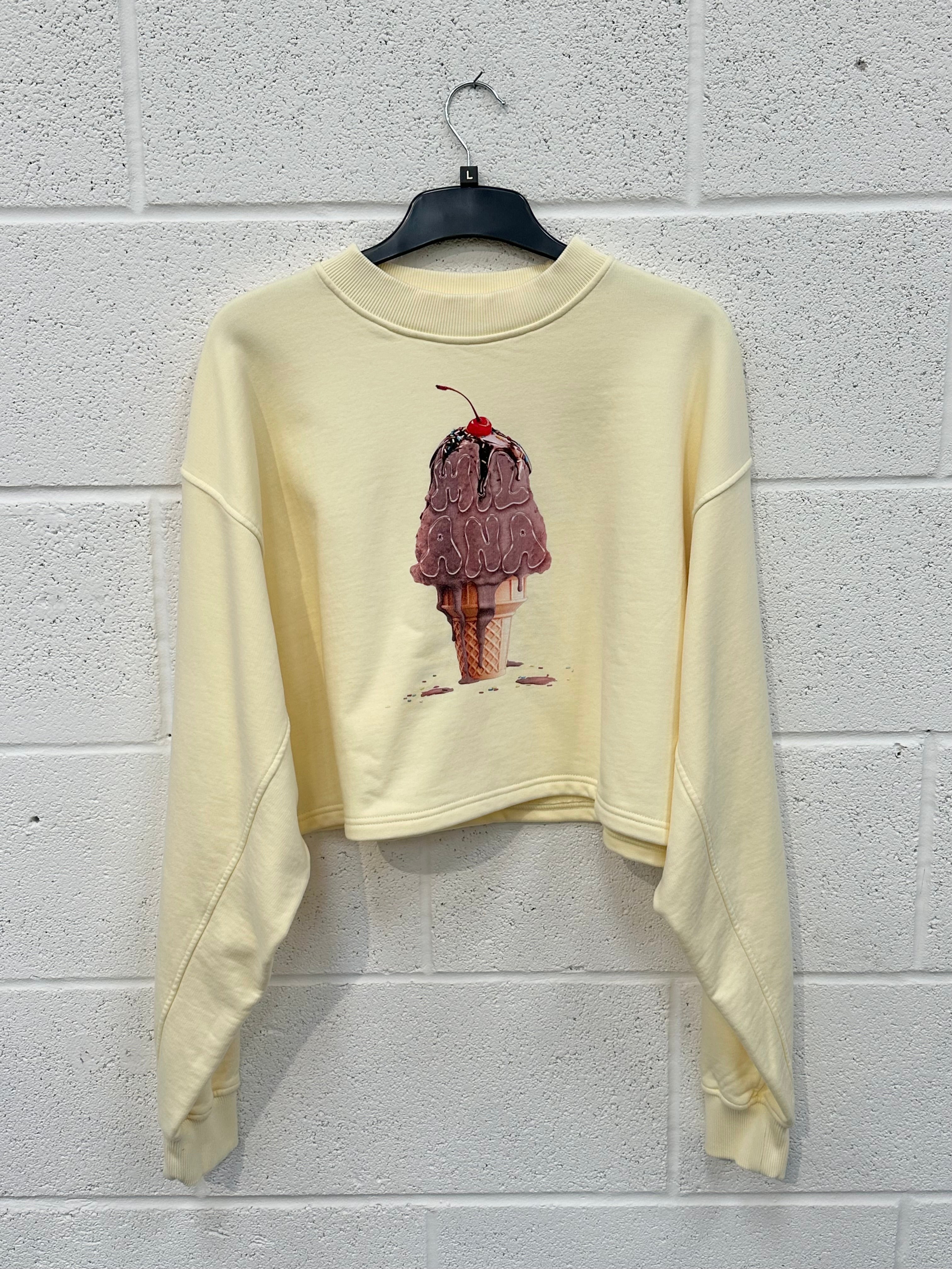 #CC49 Washed Lemon Ice Cream Cropped Heavyweight Sweatshirt.