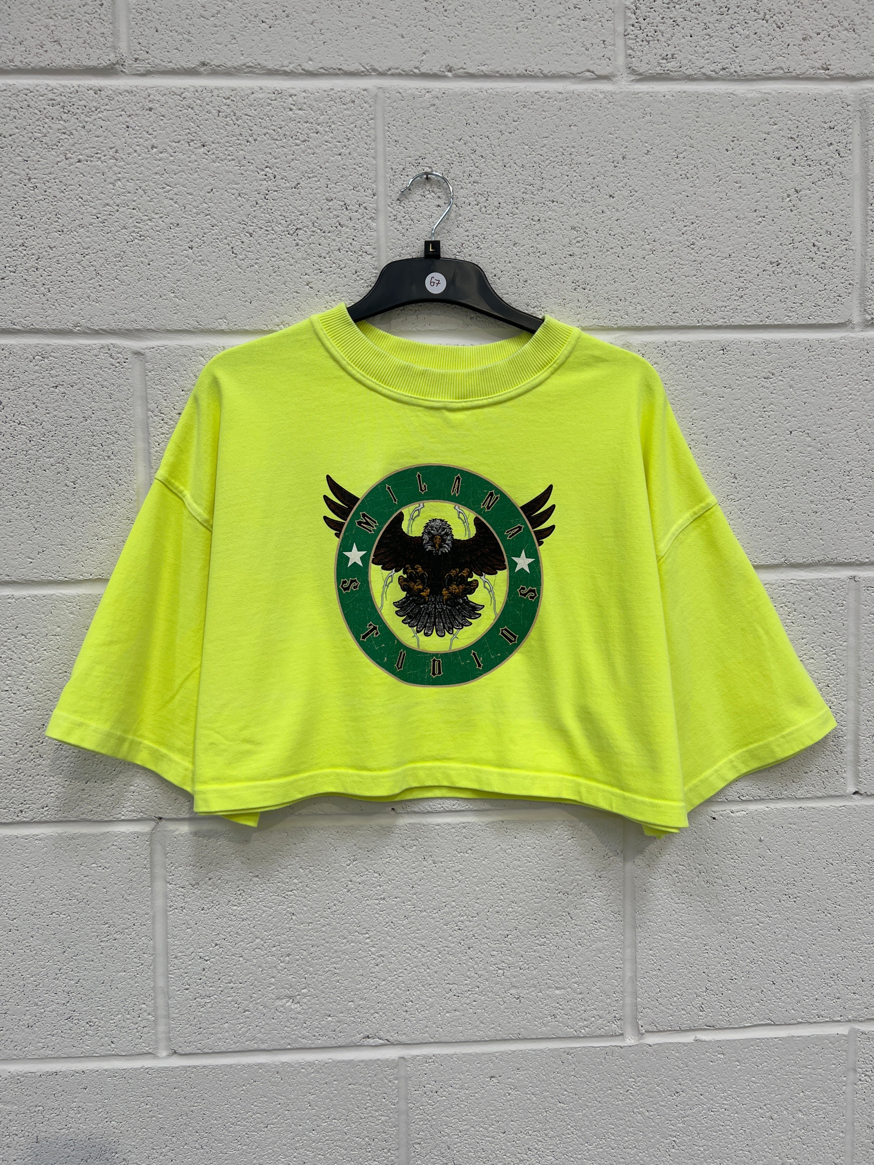 #G7 Washed Neon Yellow Cropped Heavyweight T-shirt.