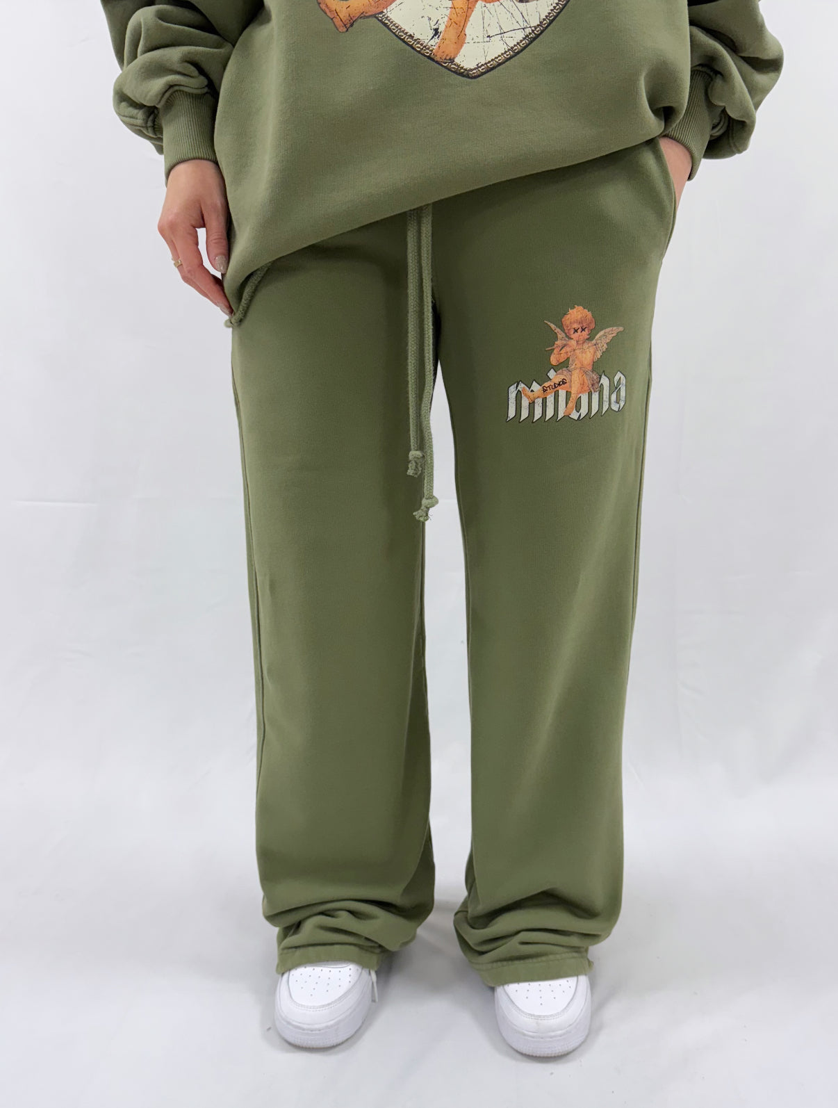 Washed Military Green Cherub Wide Sweatpants.