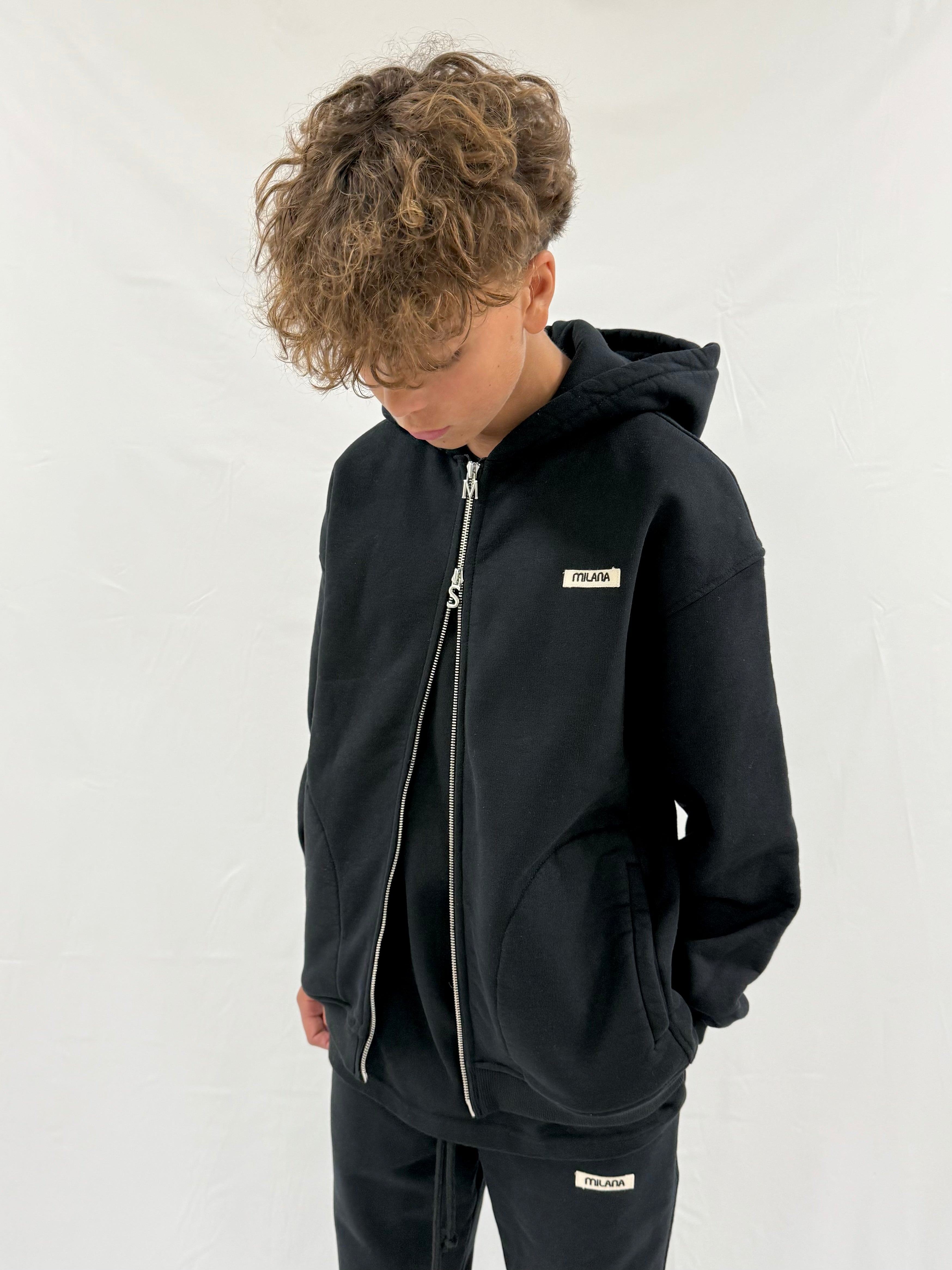 Black Core Kids Zip Hoodie.