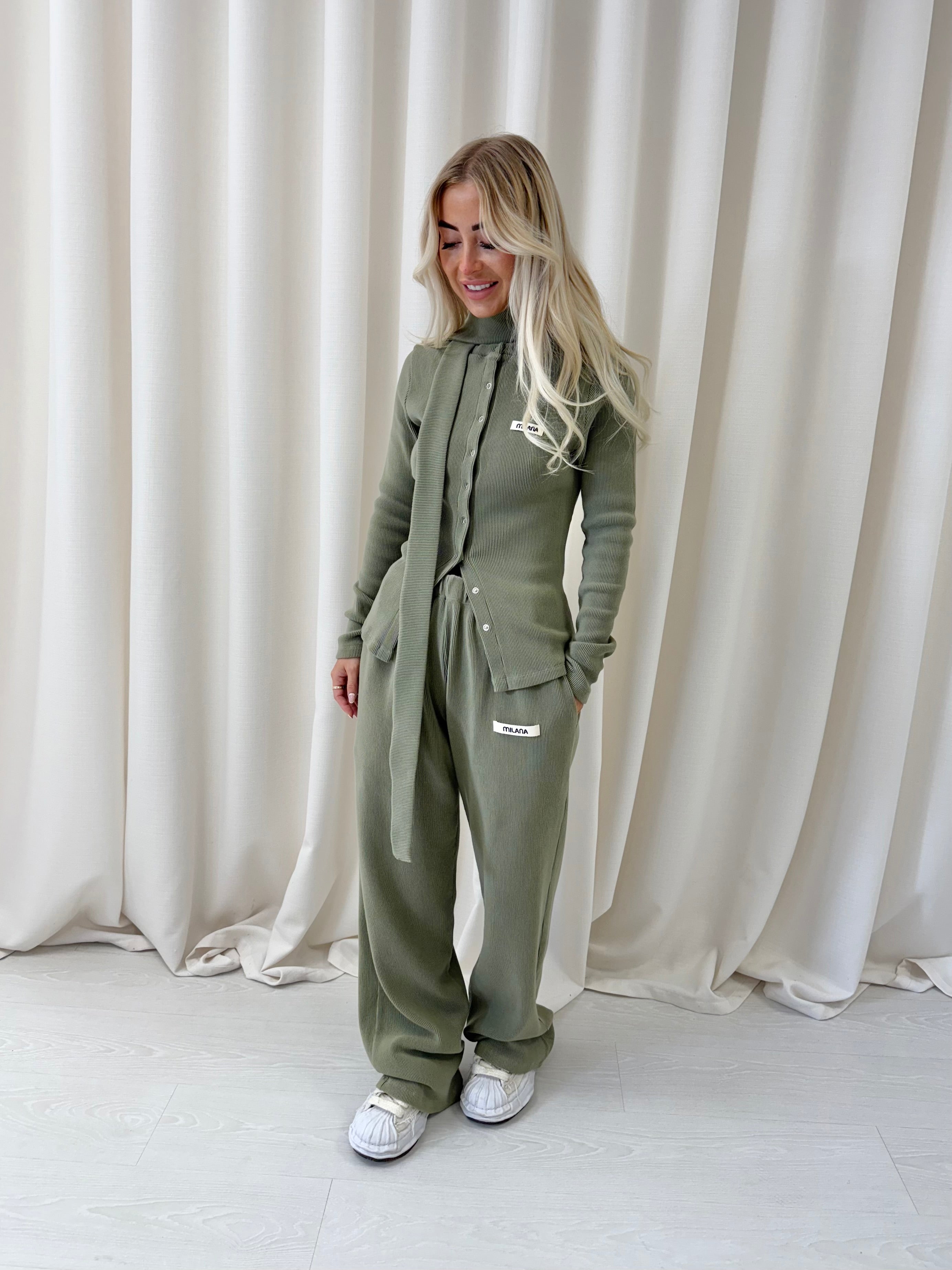 Khaki Green Core Soft Rib Sweatpants.