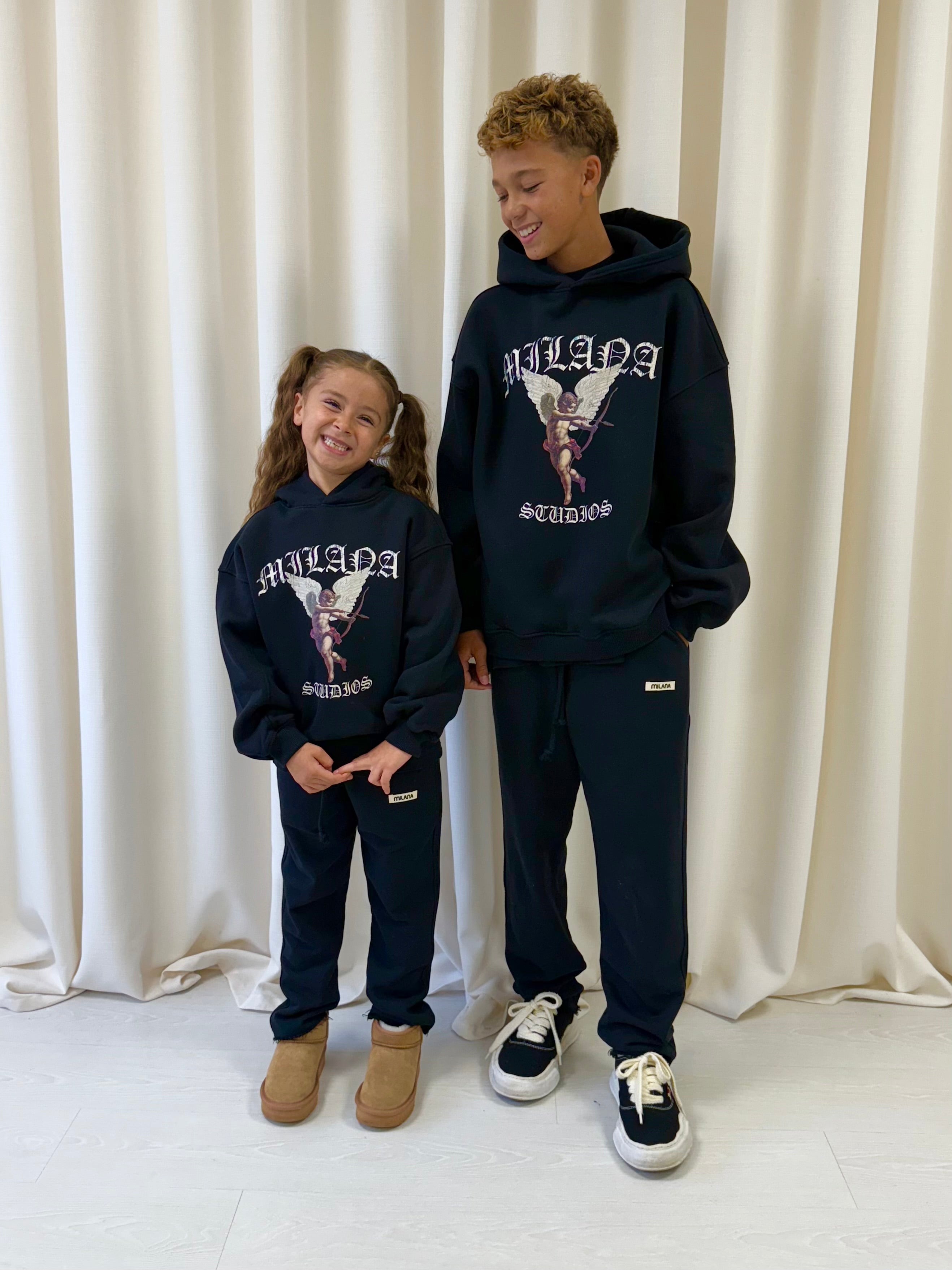 Black Vintage Cherub Kids Hoodie.