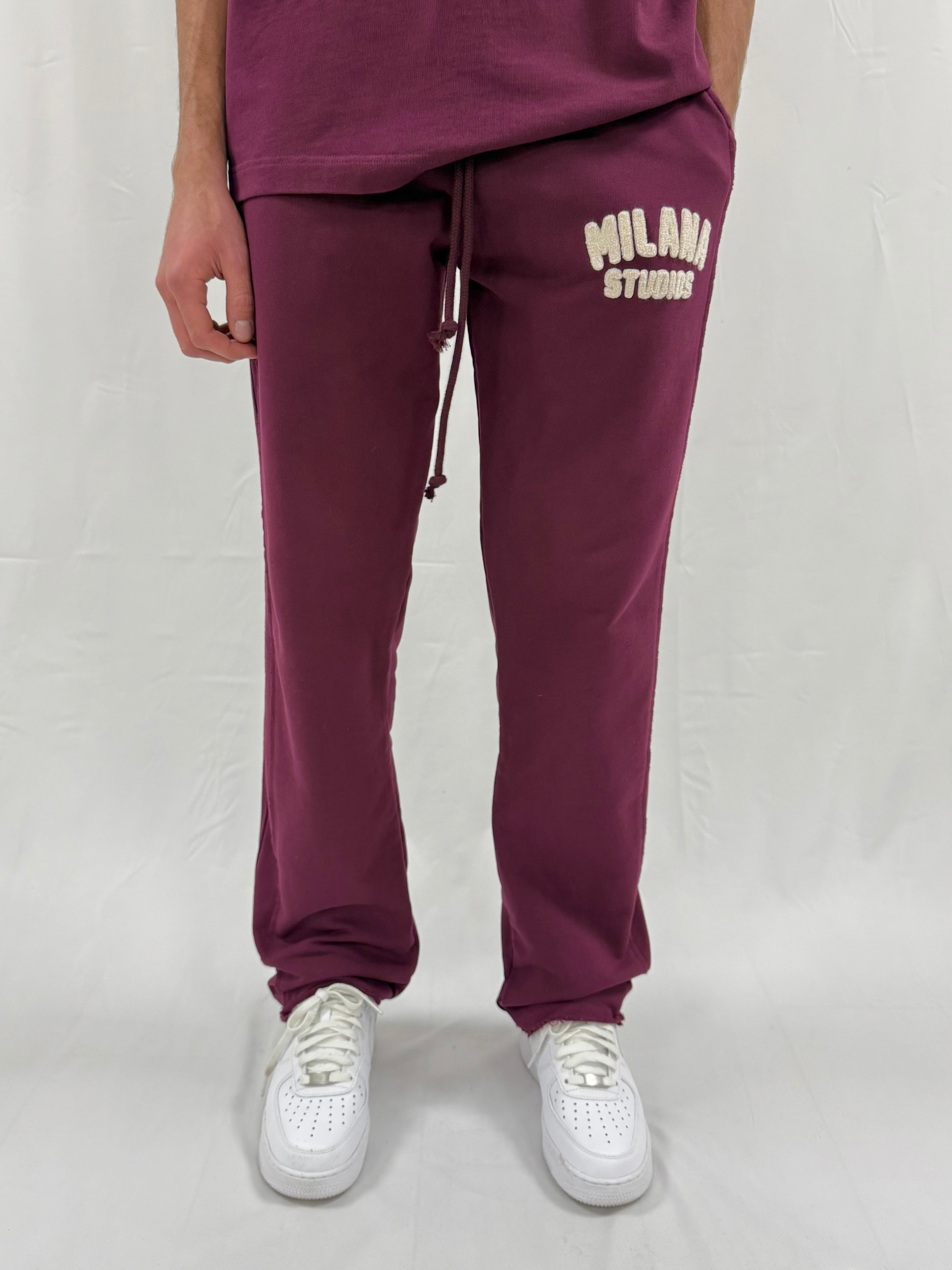 Deep Burgundy Teddy Relaxed Sweatpants.