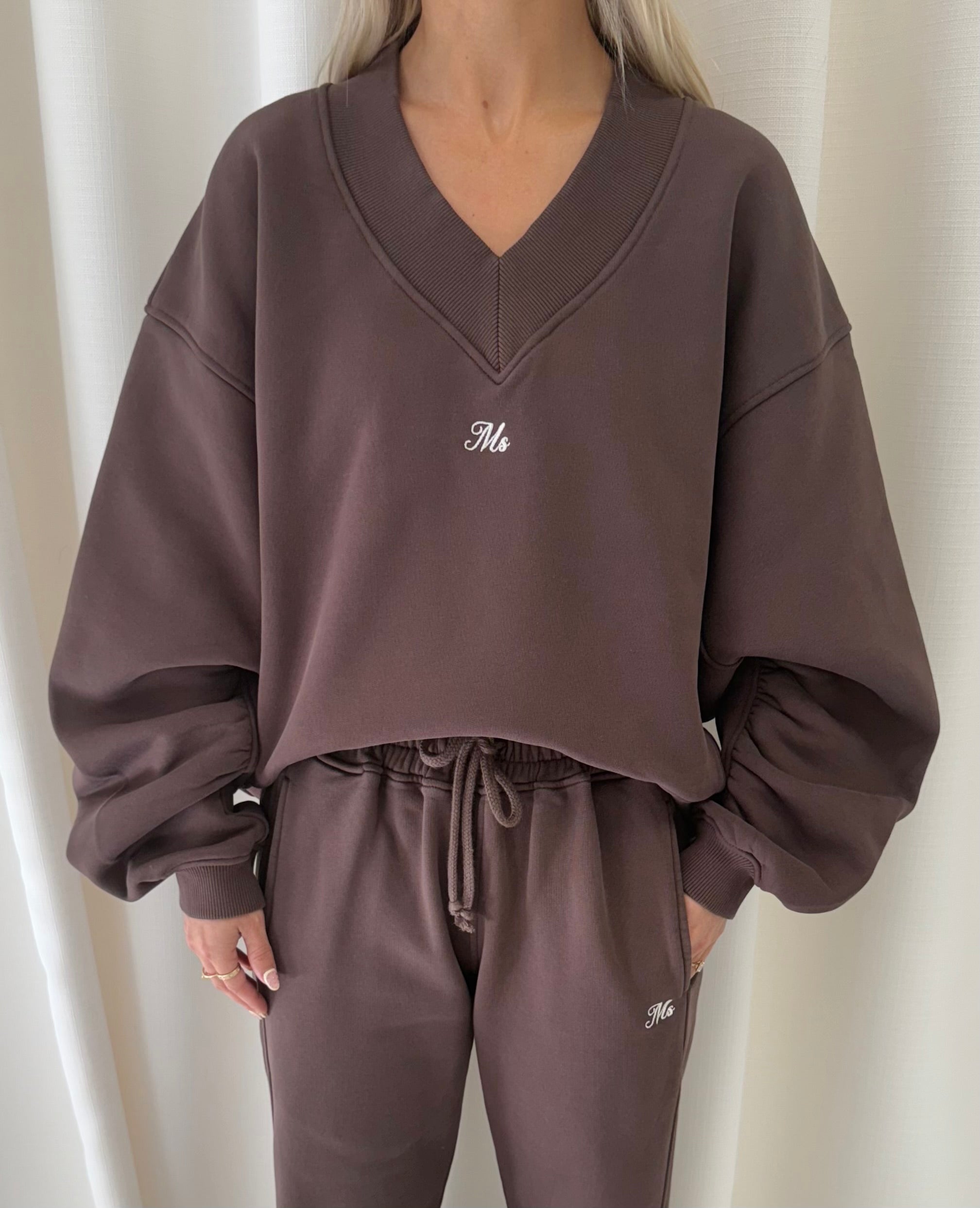 Chocolate Brown V Neck Sweatshirt.