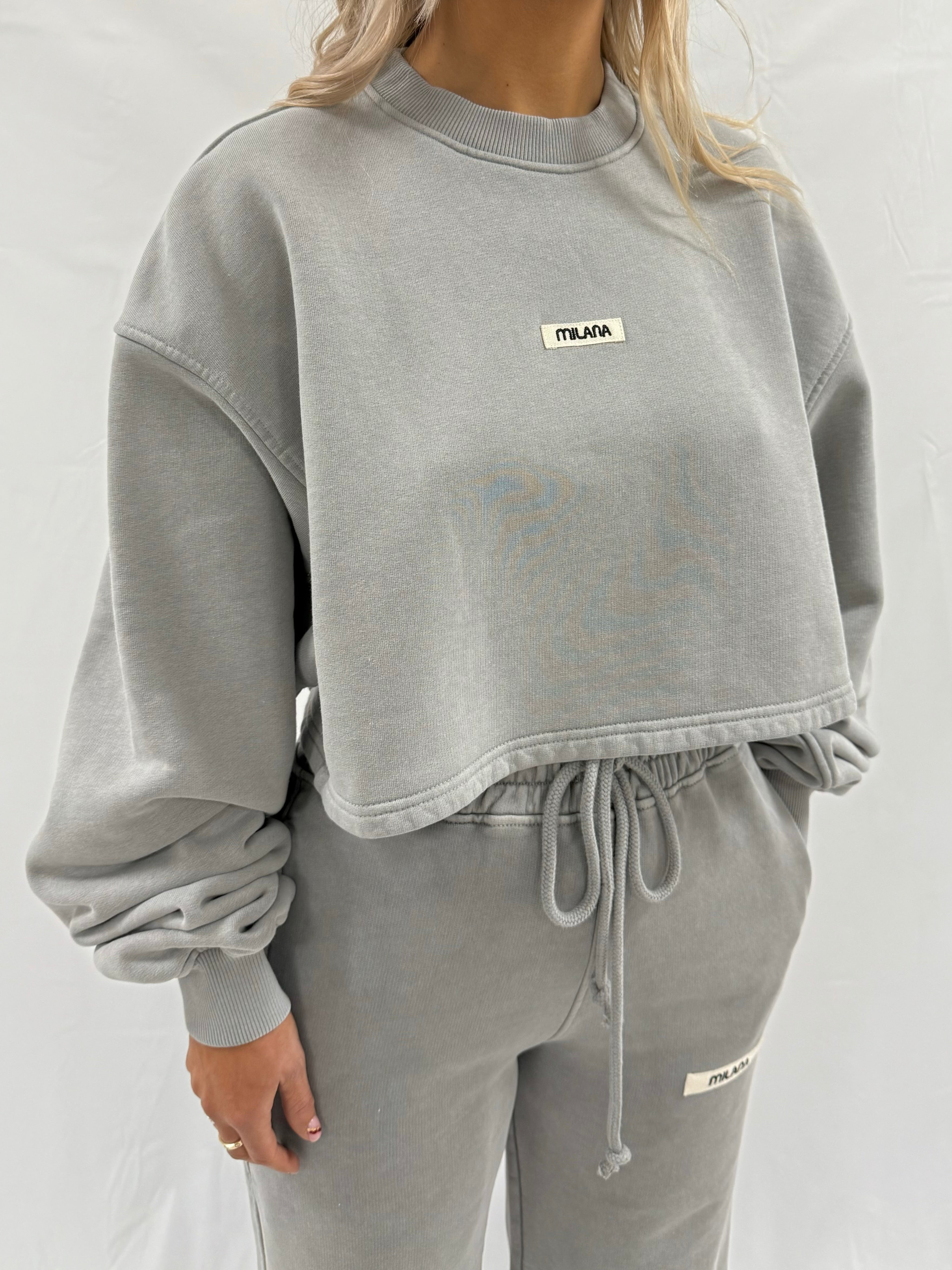 Washed Ash Grey Core Heavyweight Cropped Sweatshirt.