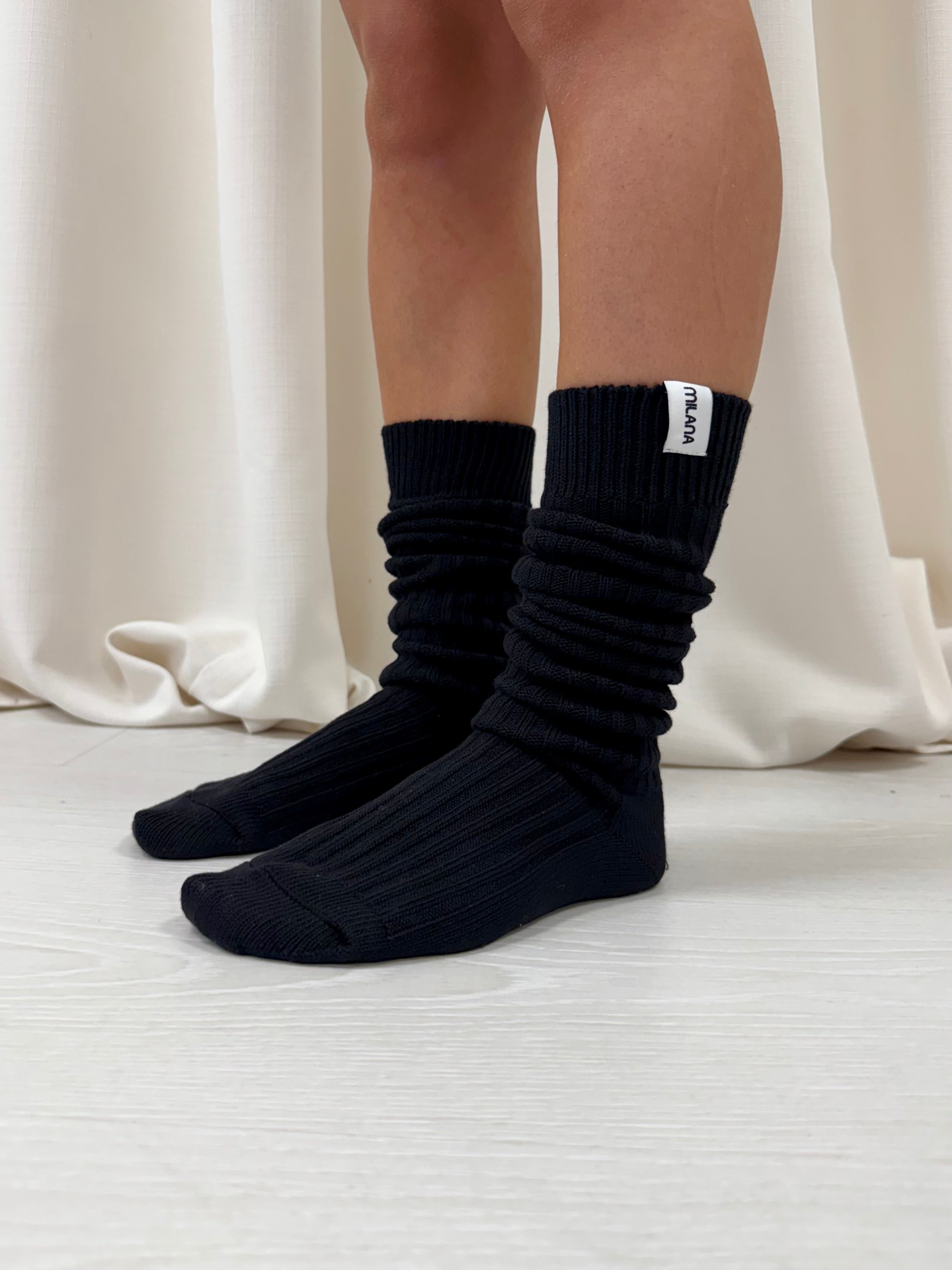 Black Knit Scrunch Socks.