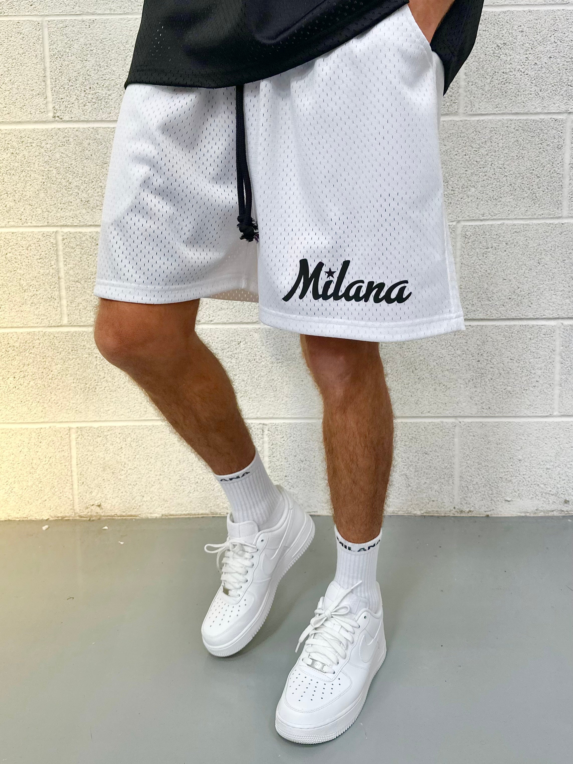 White Mesh Relaxed Shorts.