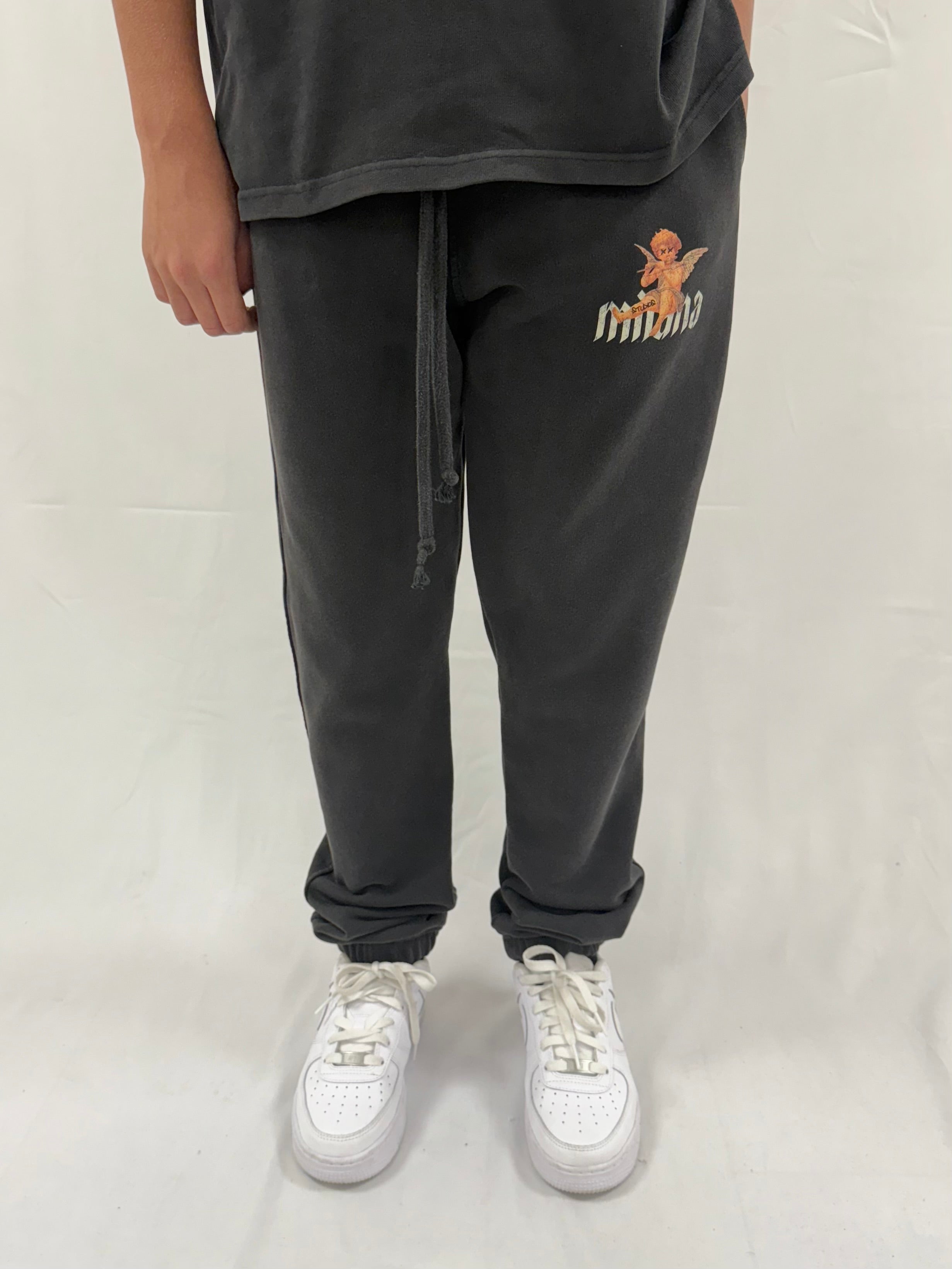 Washed Black Cherub Kids Cuff Sweatpants.