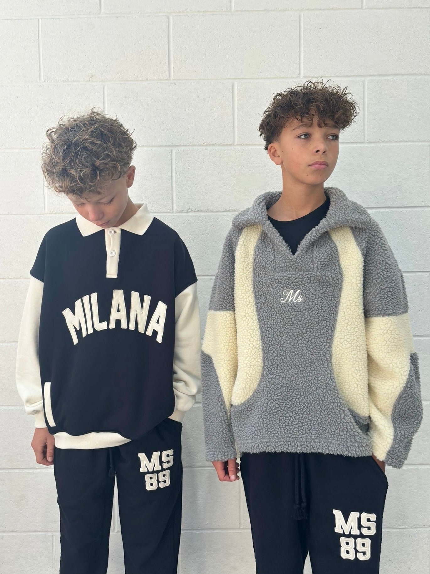 Beige & Grey Two Tone V Collar Kids Fleece.