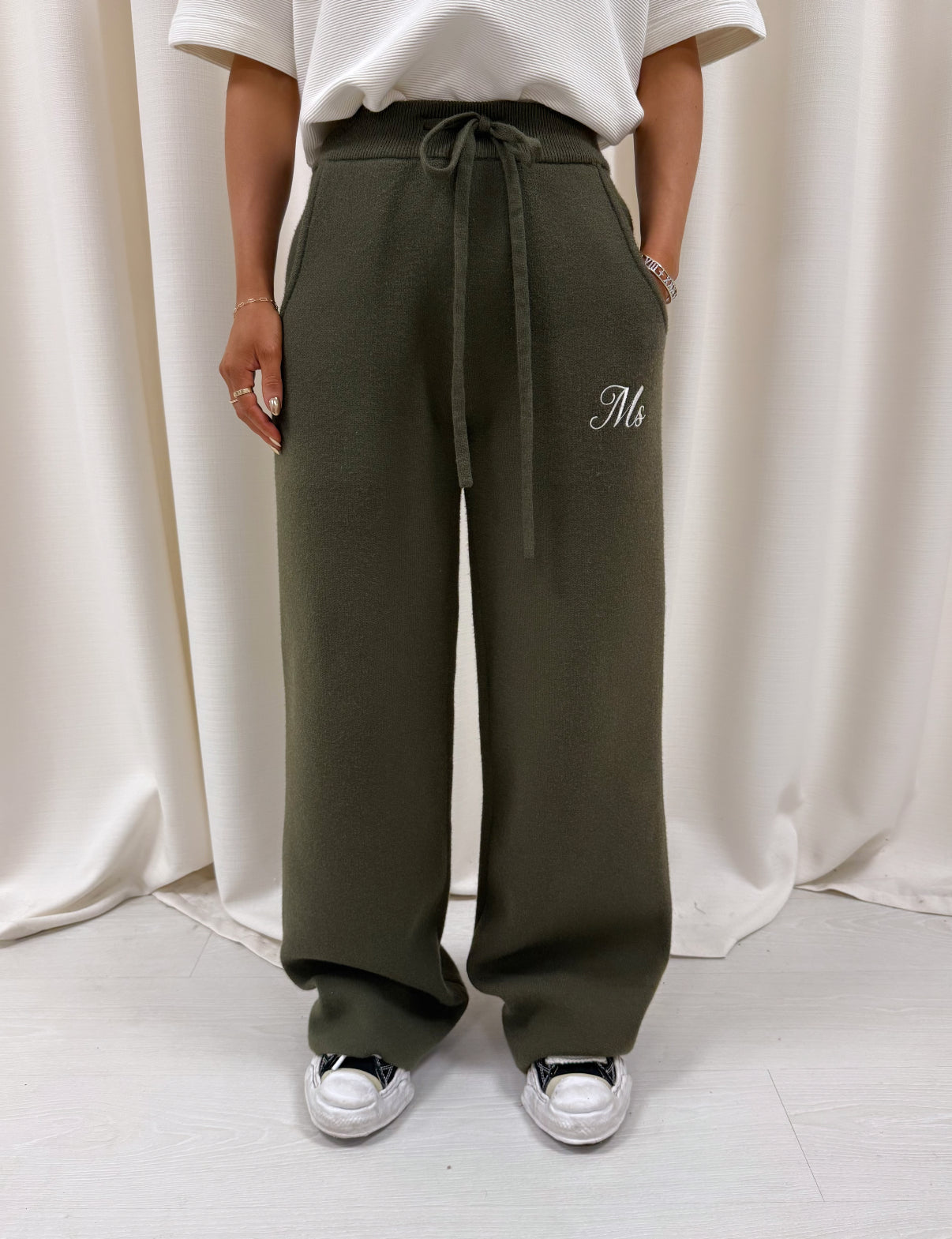 Khaki Green MS Knitted Wide Sweatpants.