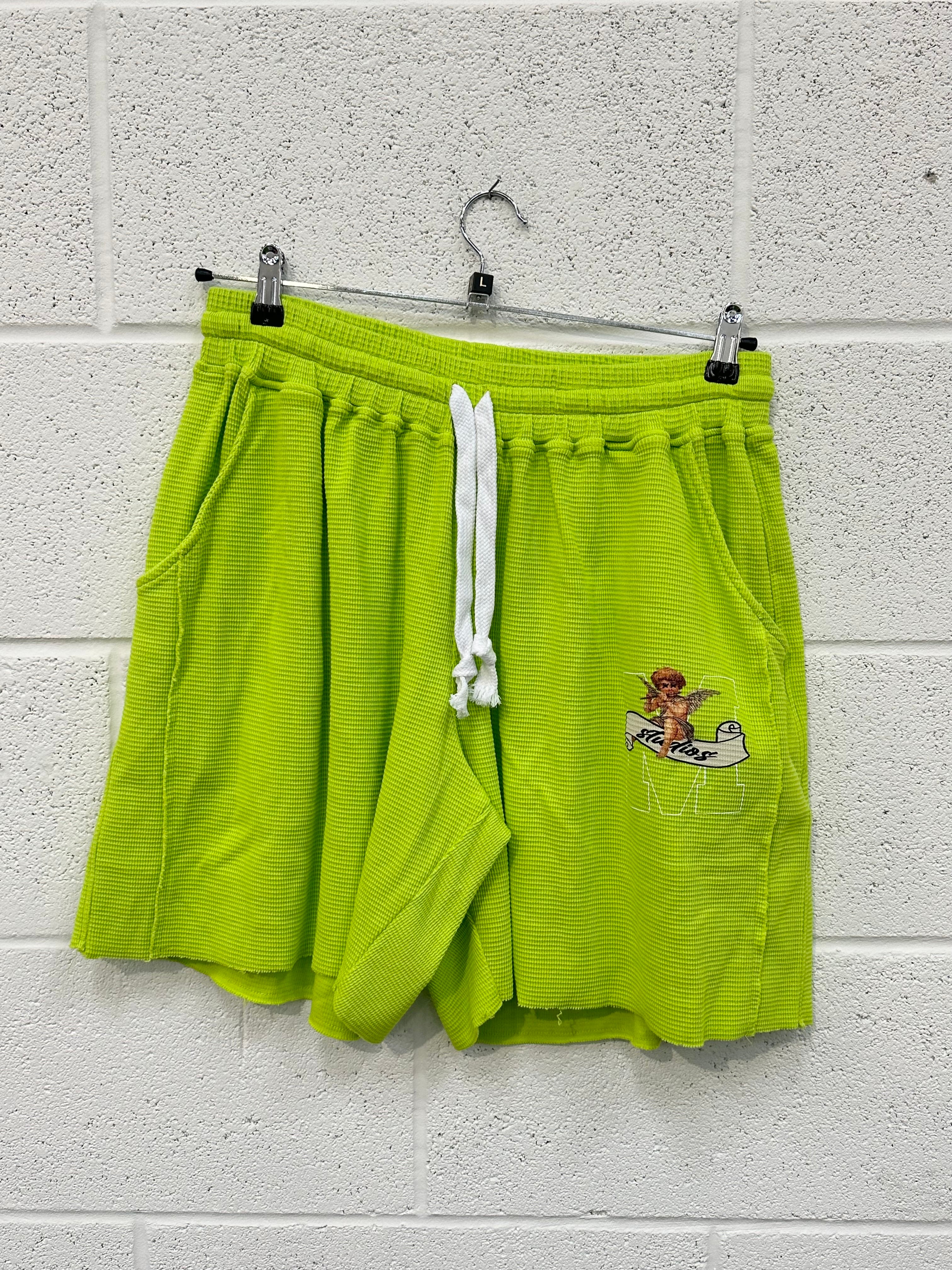 #CC42 Lime Cherub Waffle Relaxed Shorts.