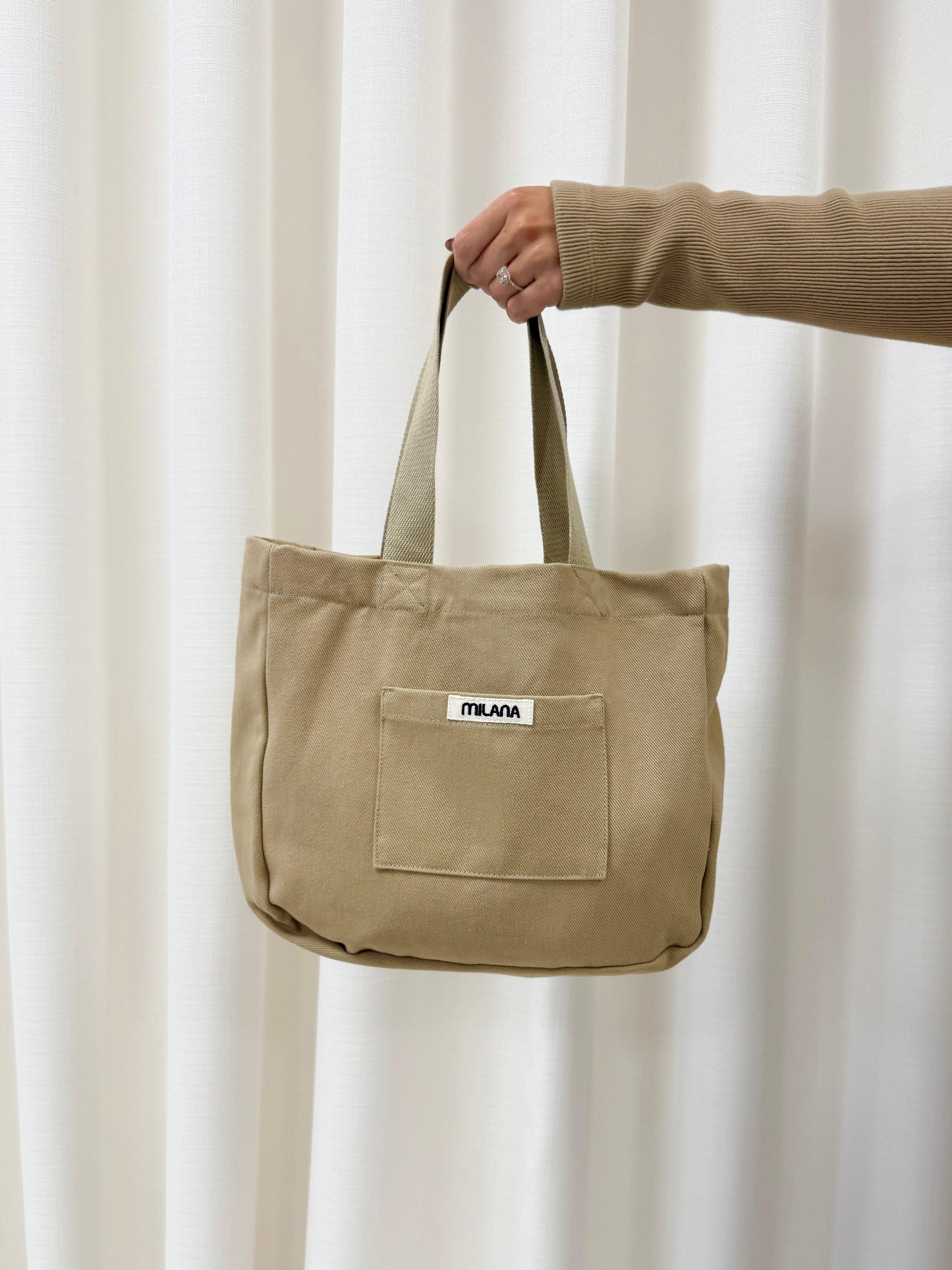 Khaki Brown Core Mini Pocket Tote Bag.