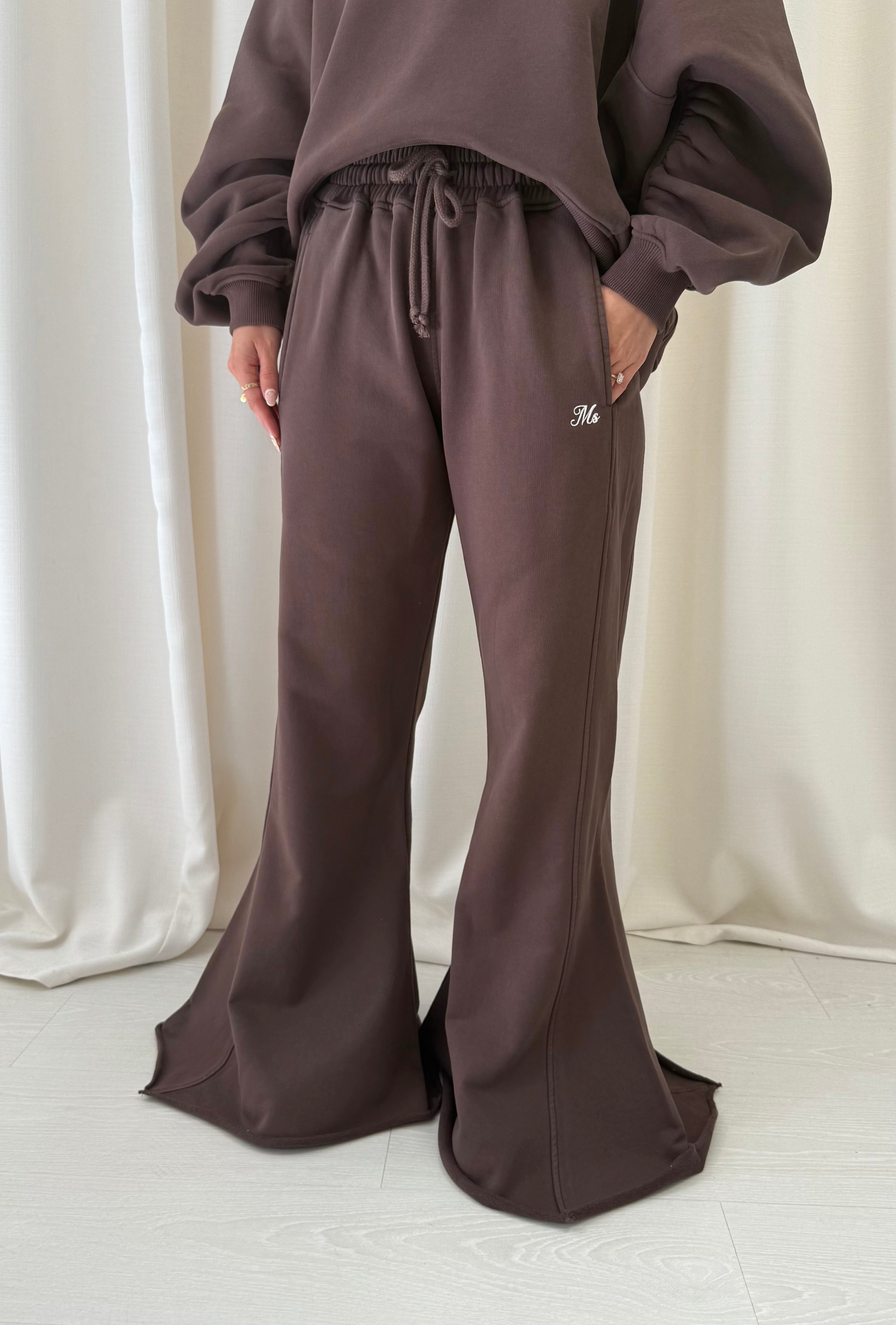 Chocolate Brown Flared Heavyweight Sweatpants.