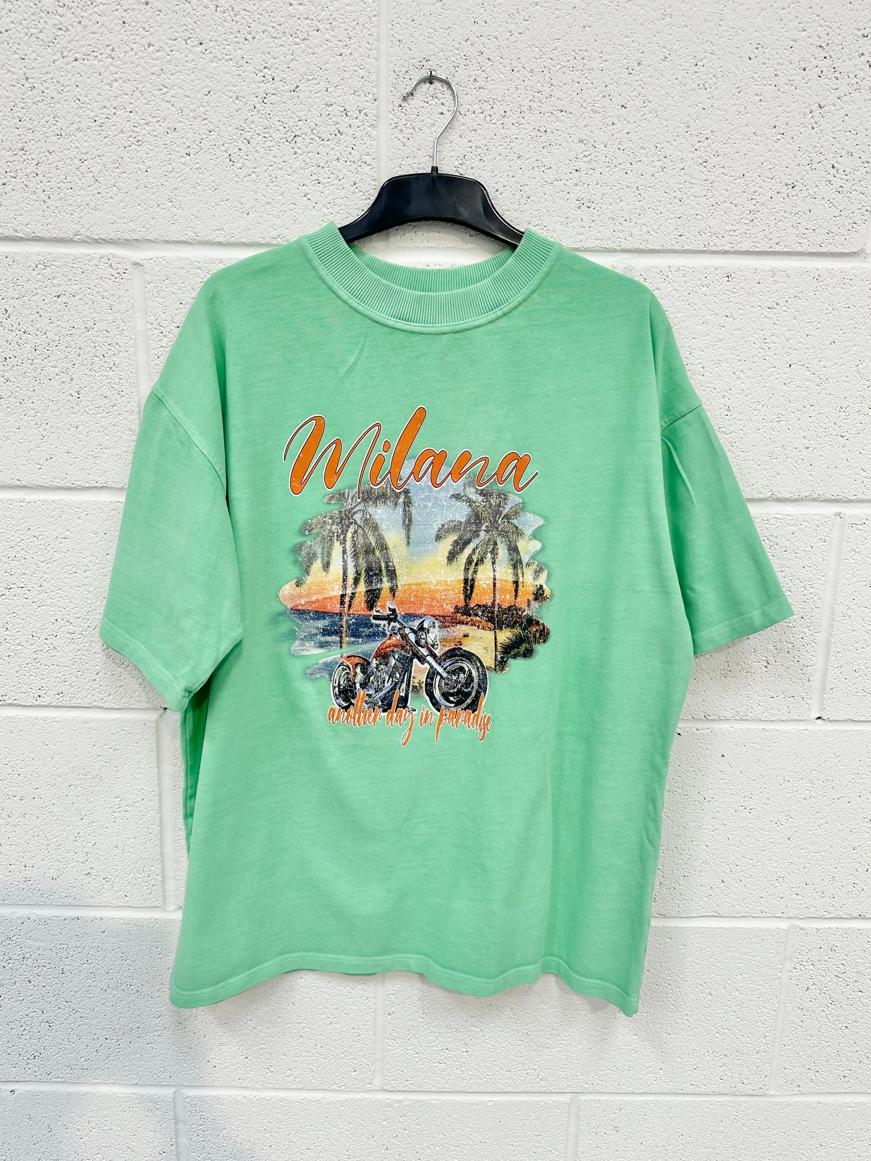 #O4 Washed Powder Green Paradise Heavyweight T-shirt.