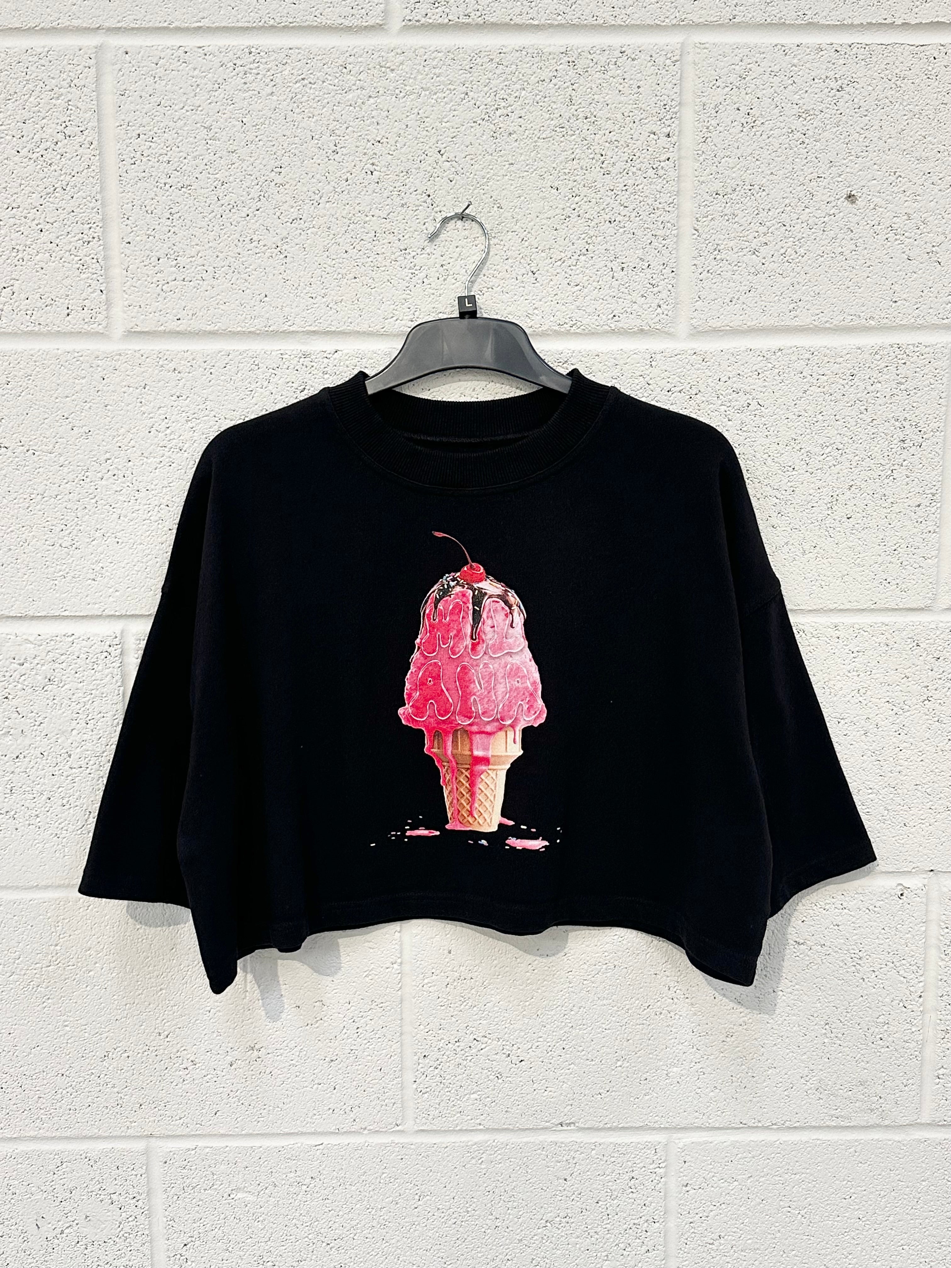 #CC80 Black Ice Cream Cropped T-shirt.