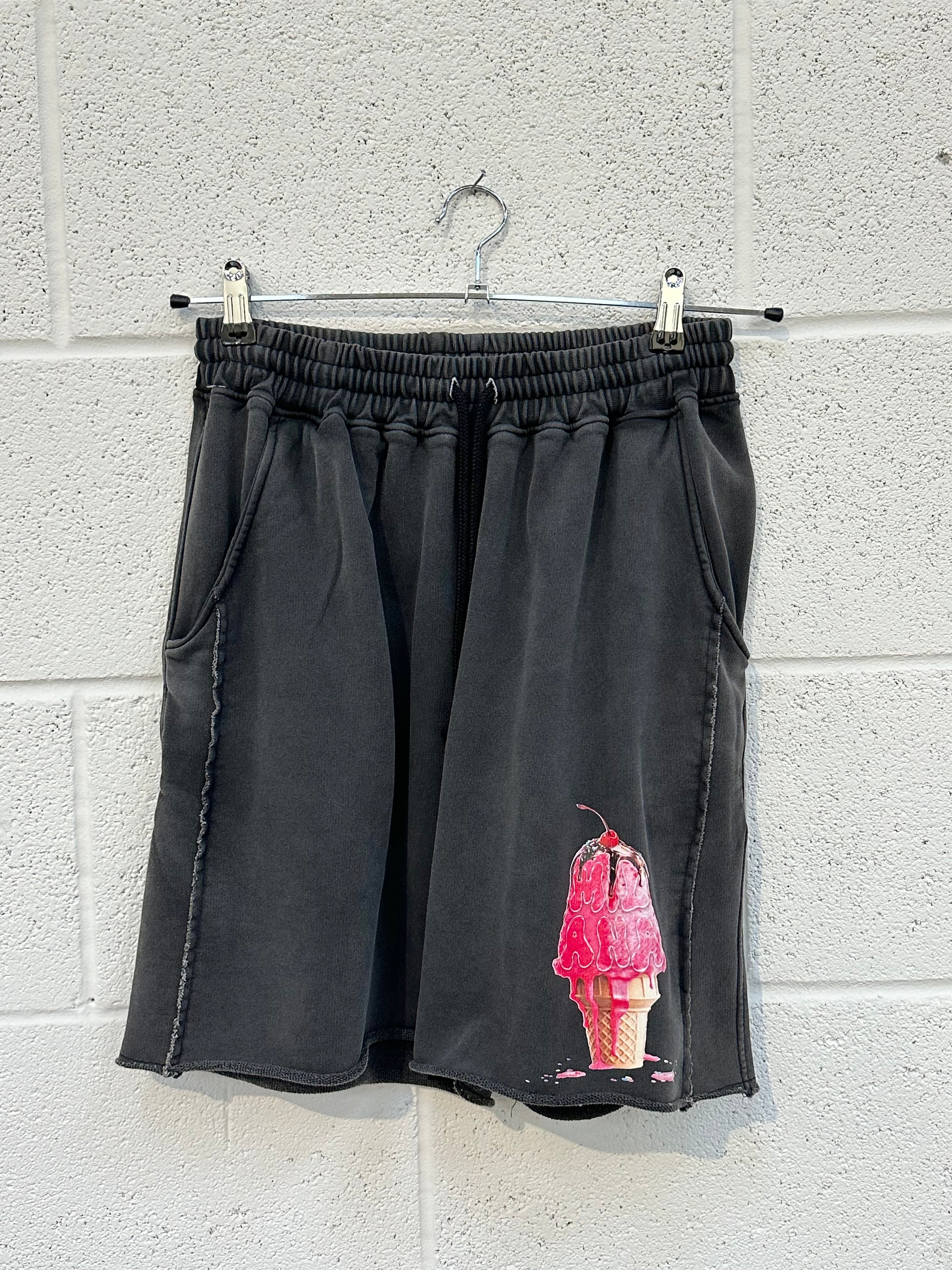 #AA31 Washed Black Ice Cream Relaxed Shorts.