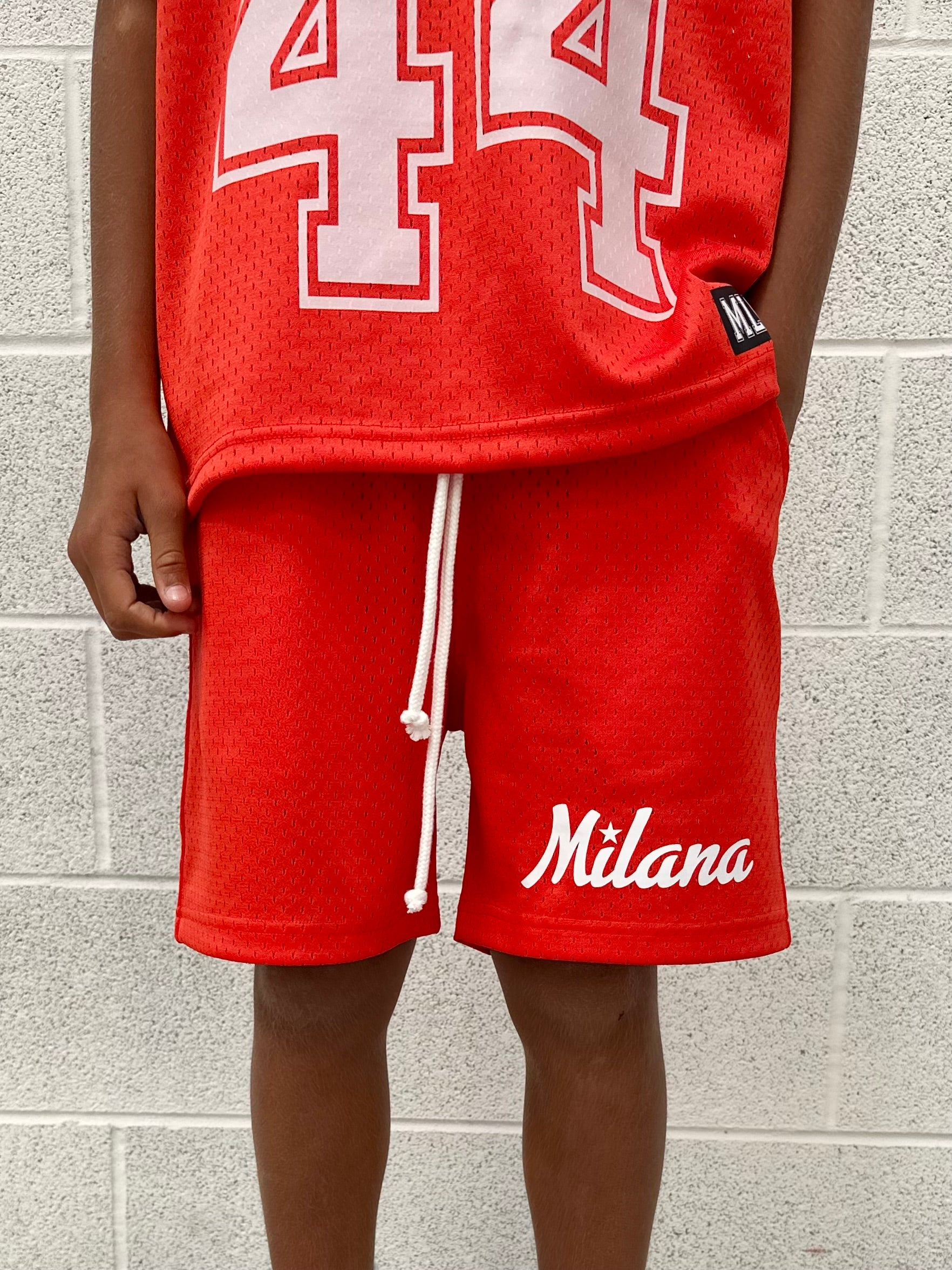 Red Mesh Kids Shorts.