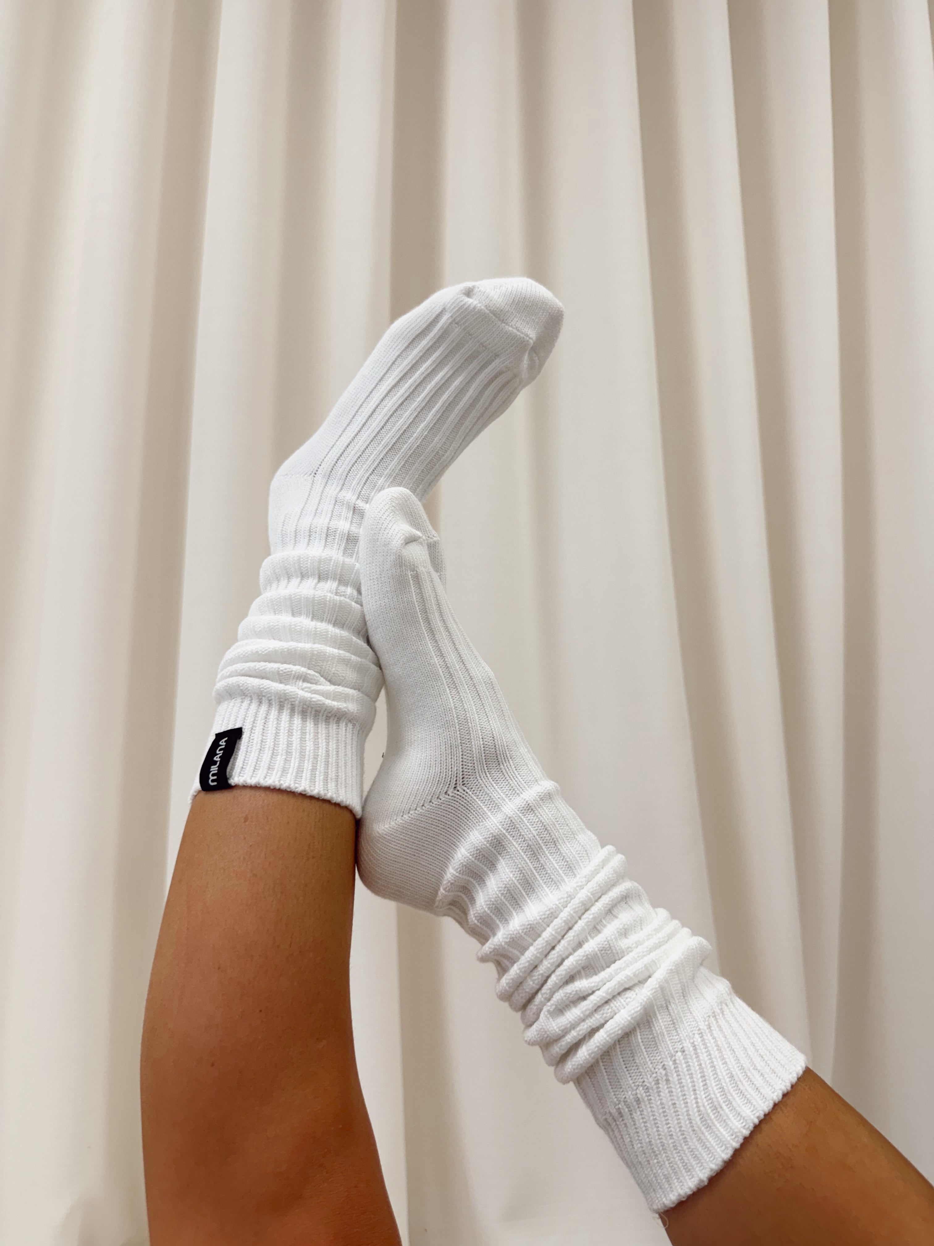 Cream Knit Scrunch Socks.