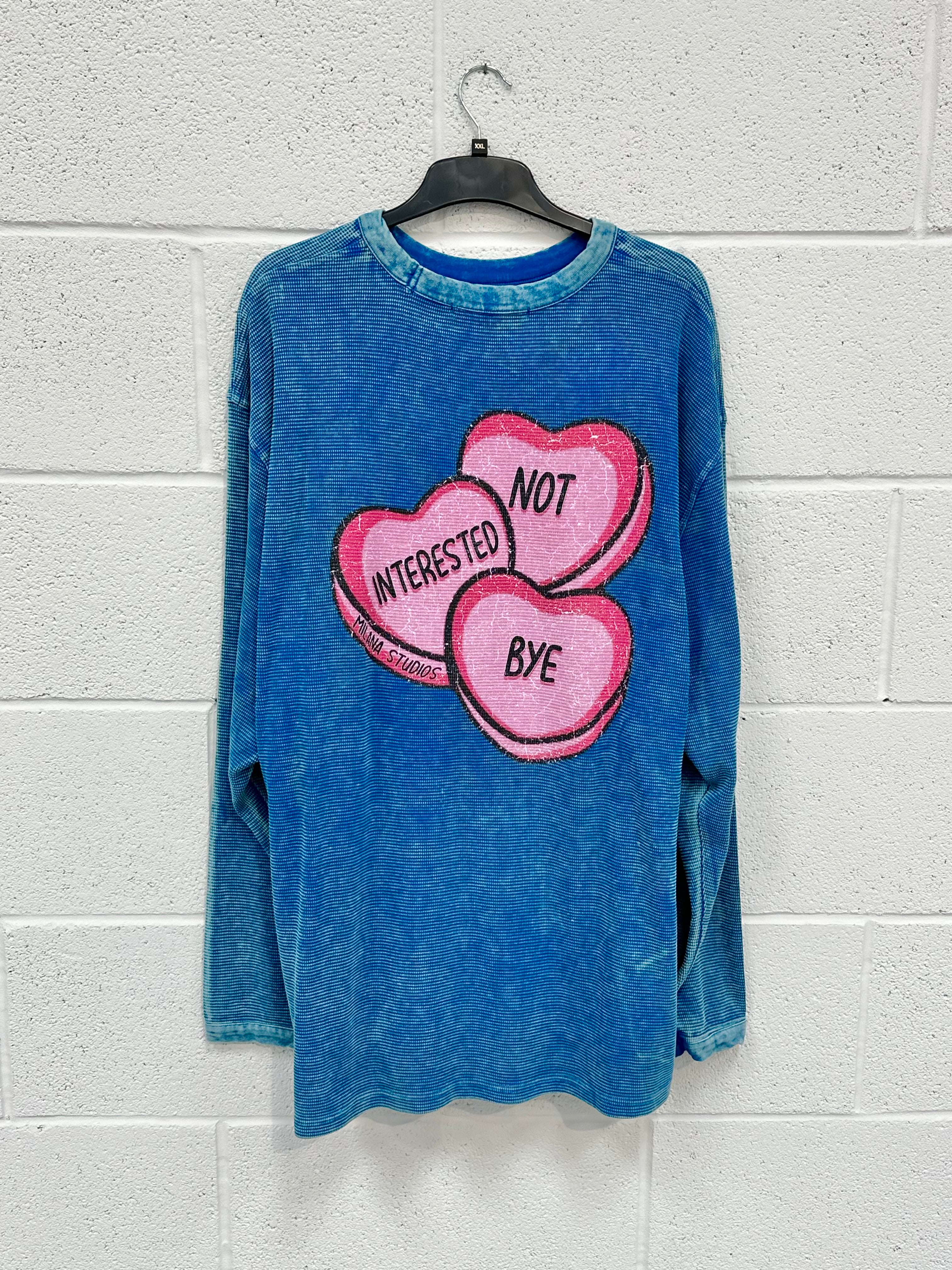 #K26 Washed Blue Hearts Waffle Heavyweight Long Sleeve.