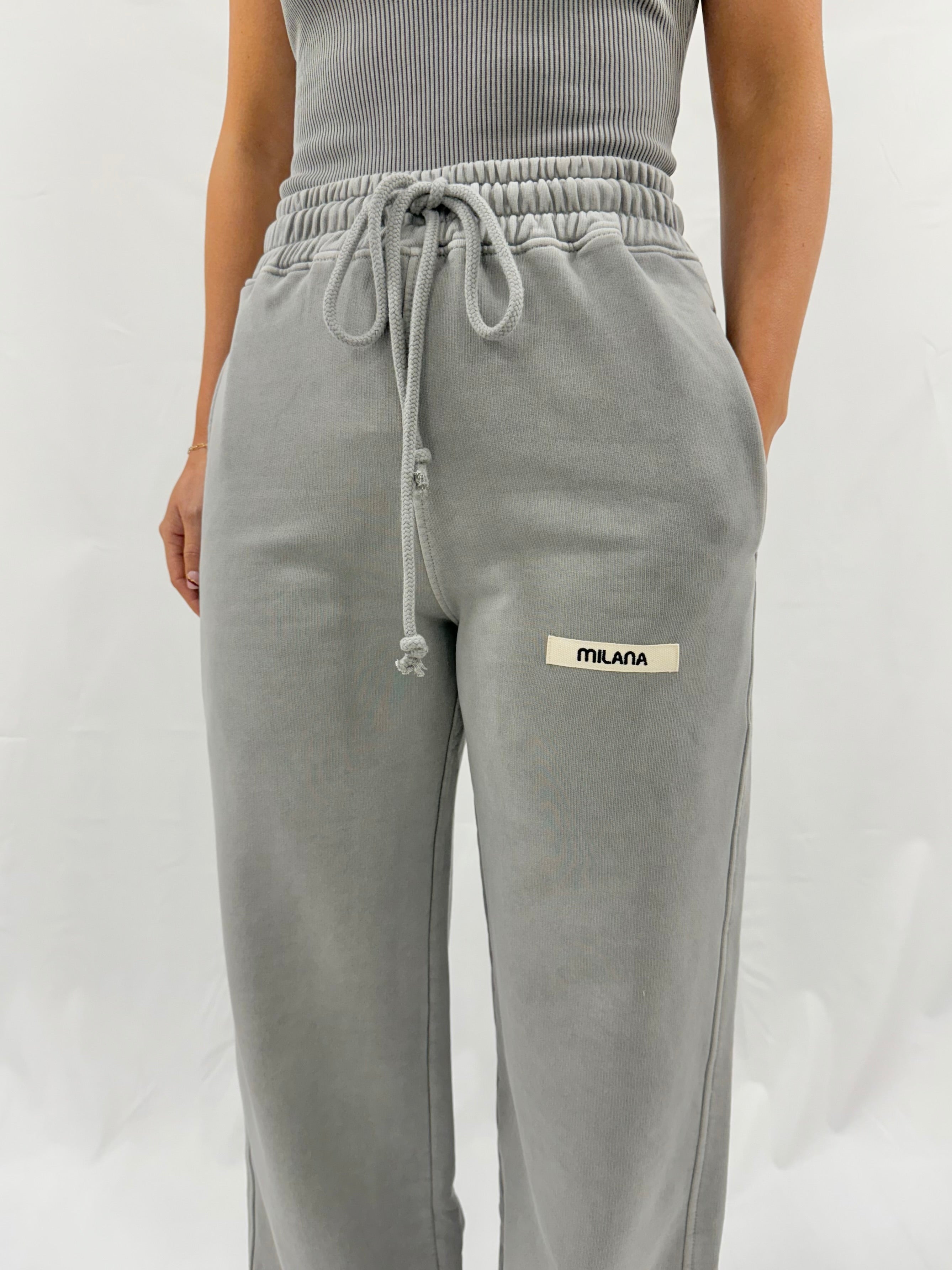 Washed Ash Grey Core Wide Sweatpants.