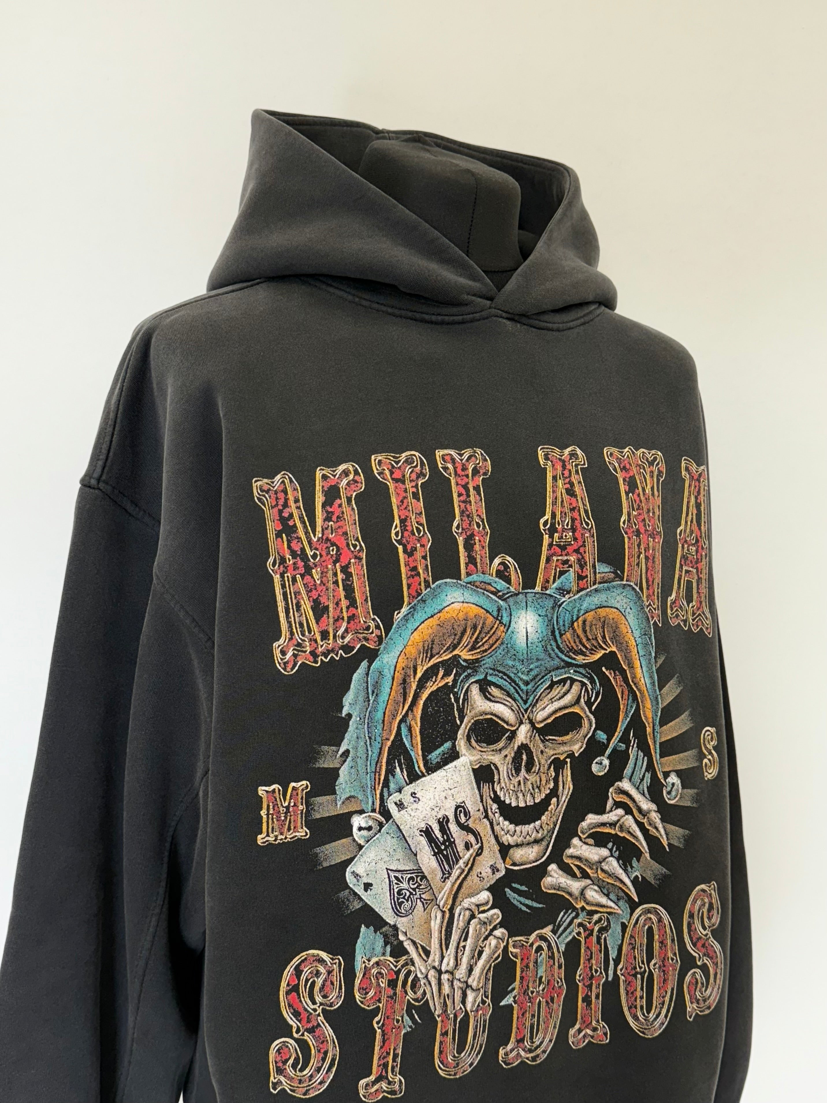 Washed Black Poker Joker Heavyweight Hoodie.