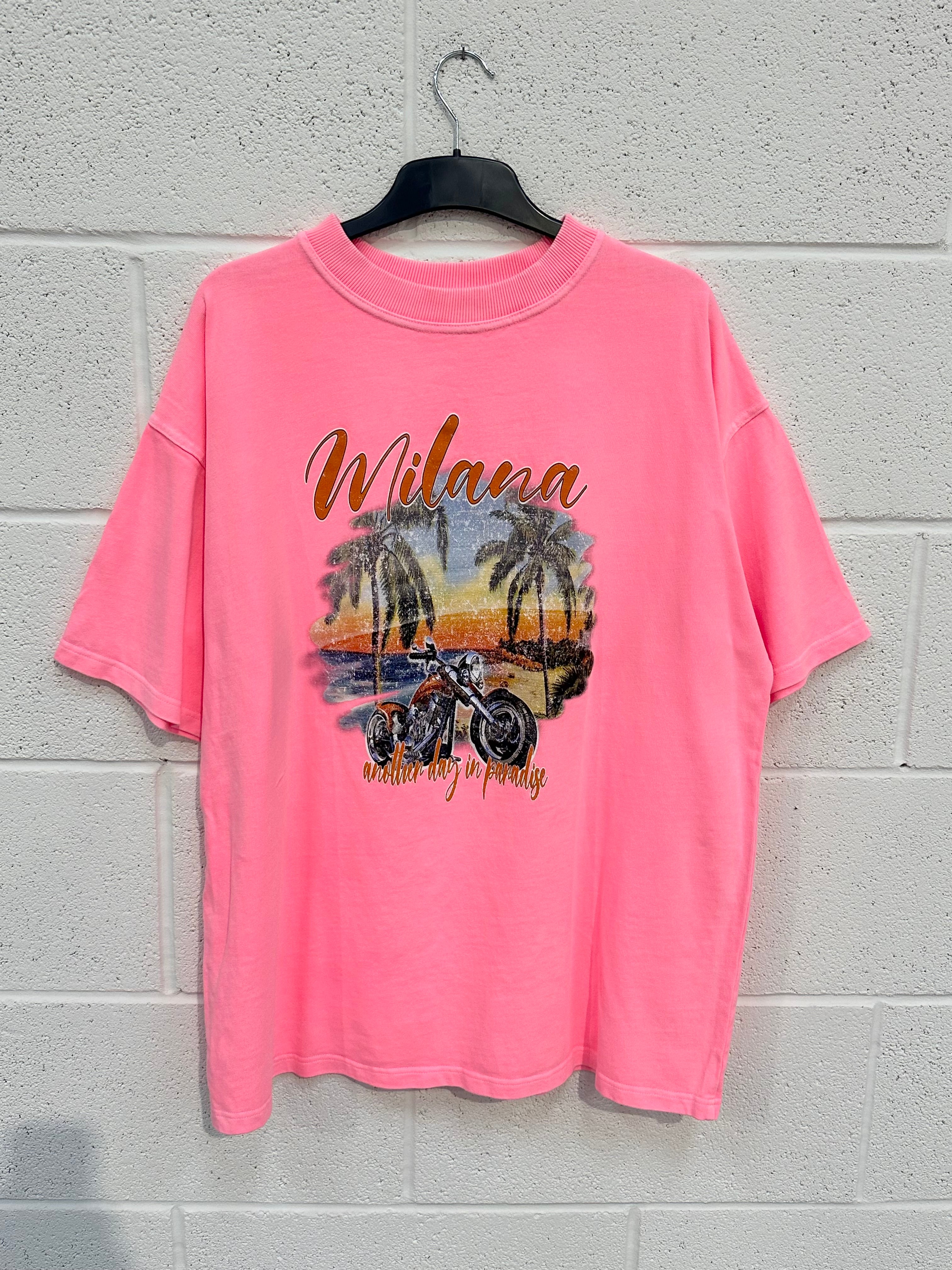 #P9 Washed Neon Pink Paradise Heavyweight T-shirt.