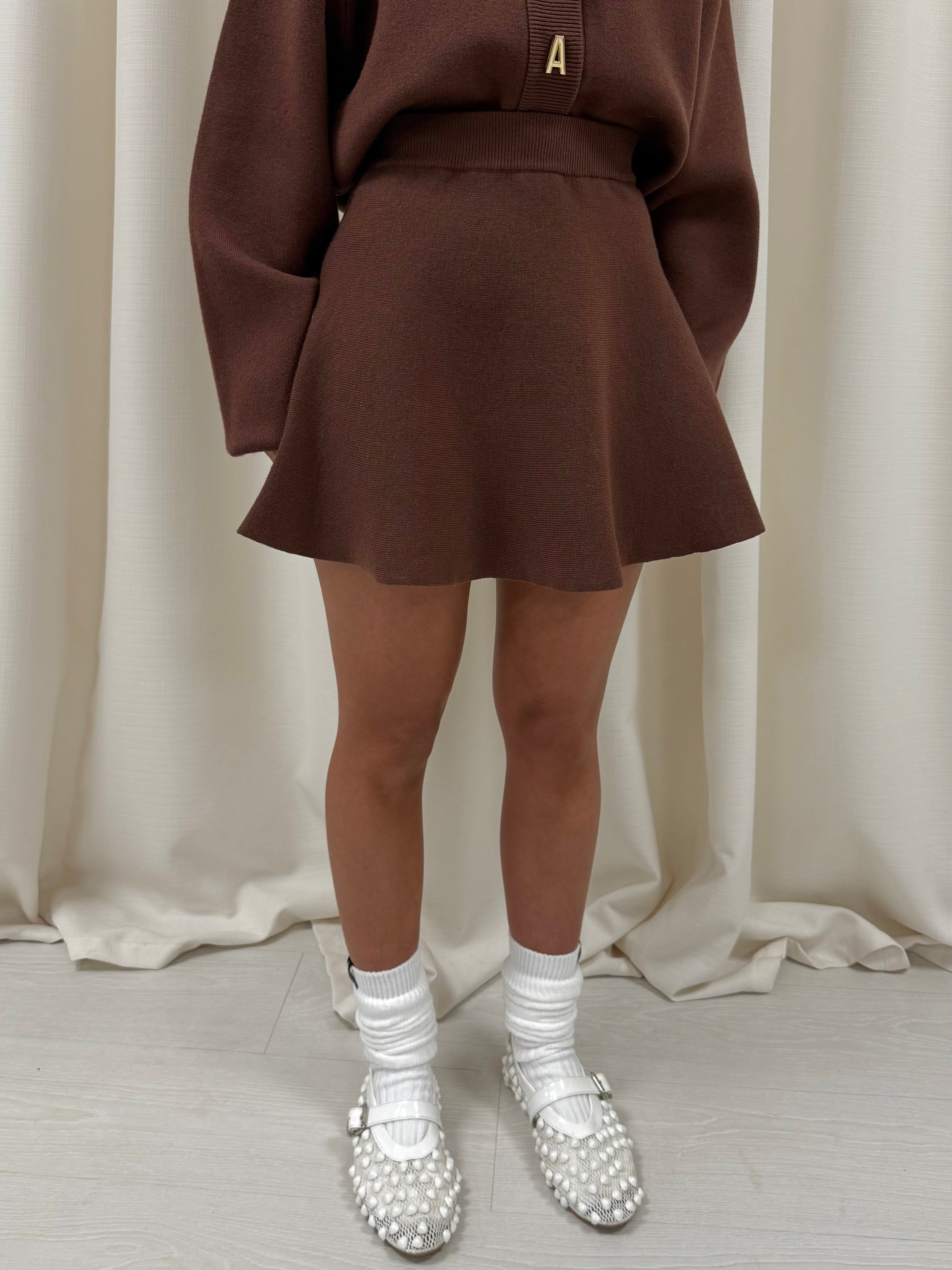 Chocolate Brown Wave Knitted Skirt.