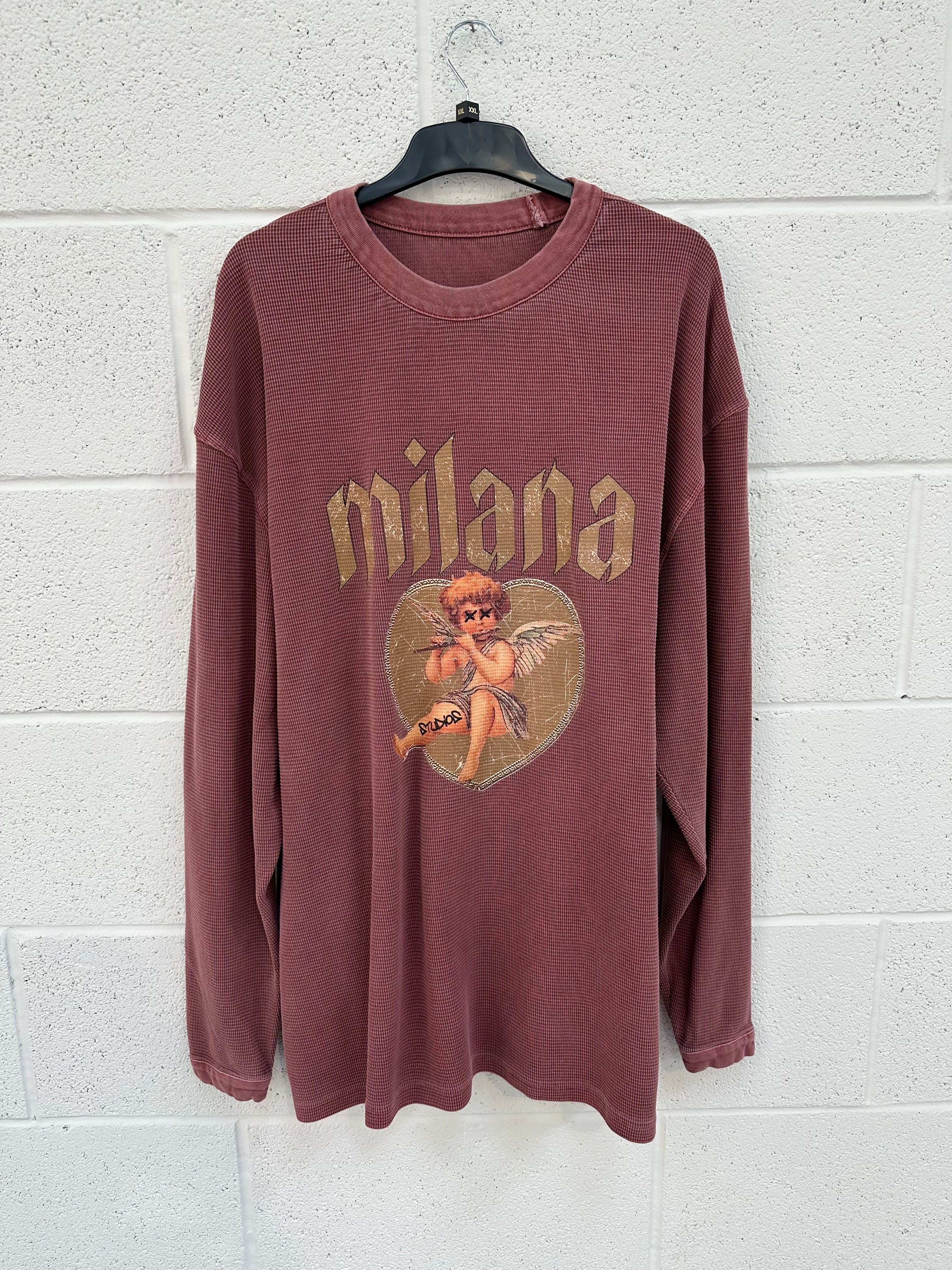 #I3 Washed Burgundy Cherub Waffle Heavyweight Long Sleeve.